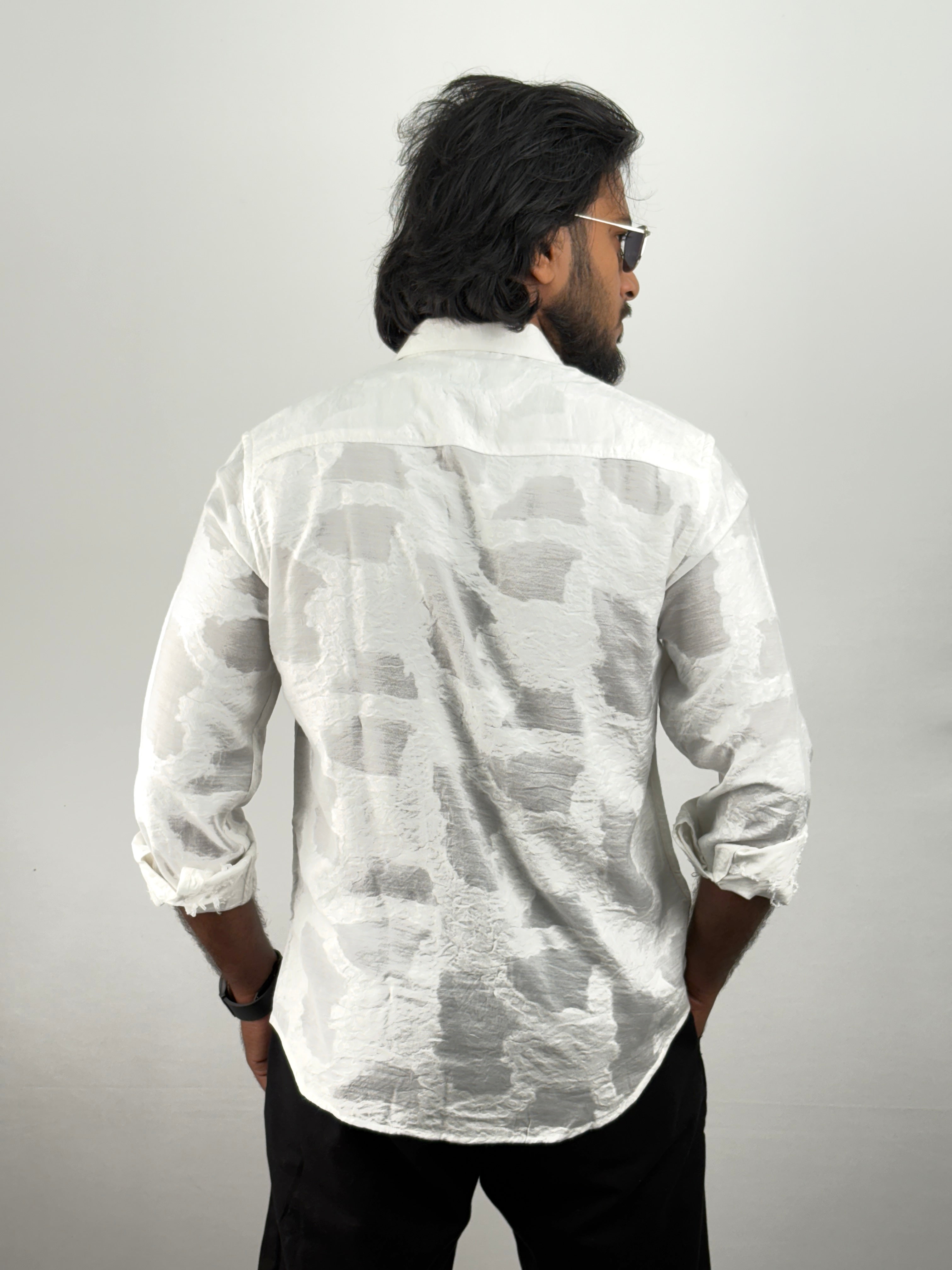 White Self Design Shirt