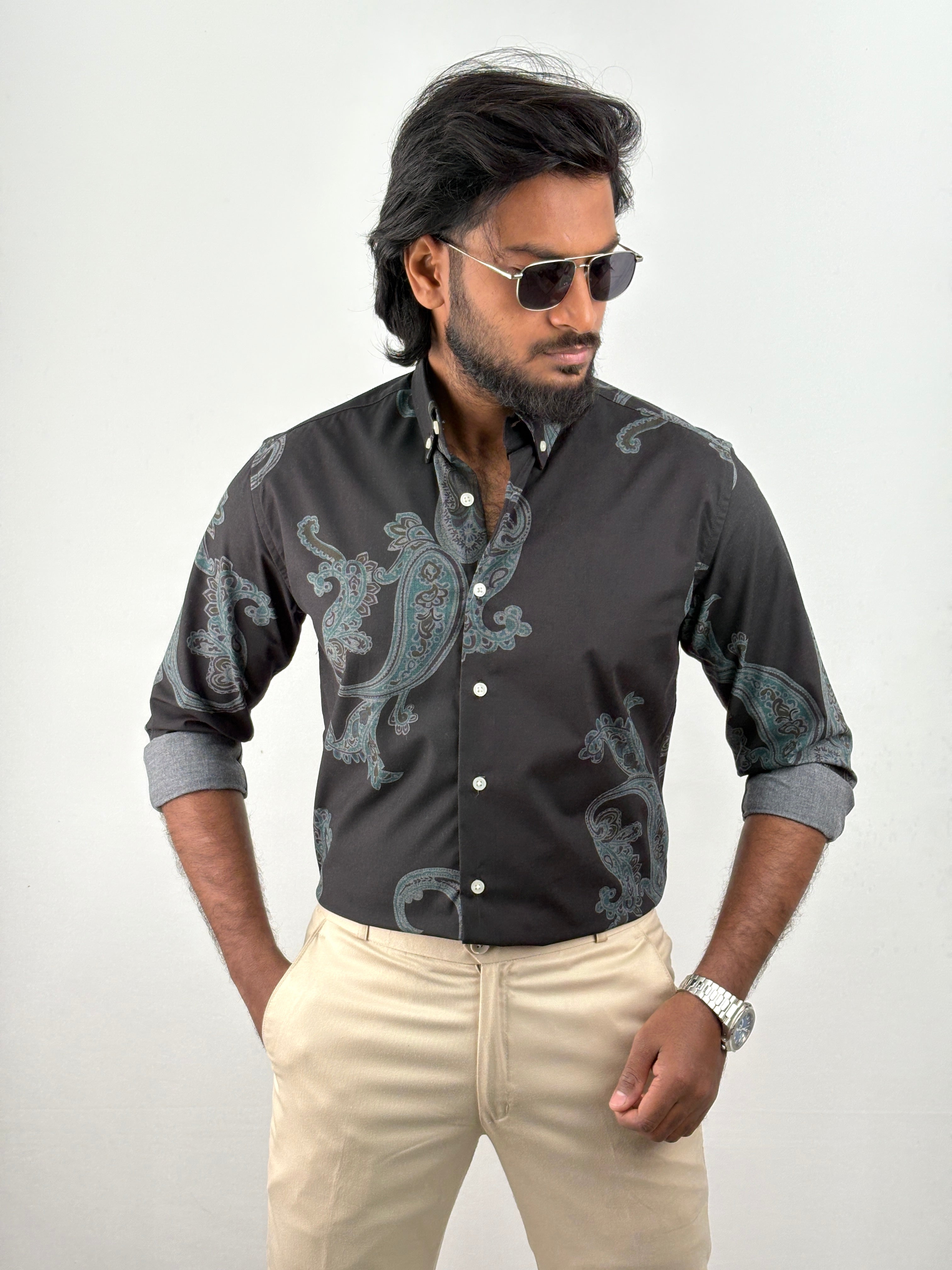 Black Green Printed Shirt