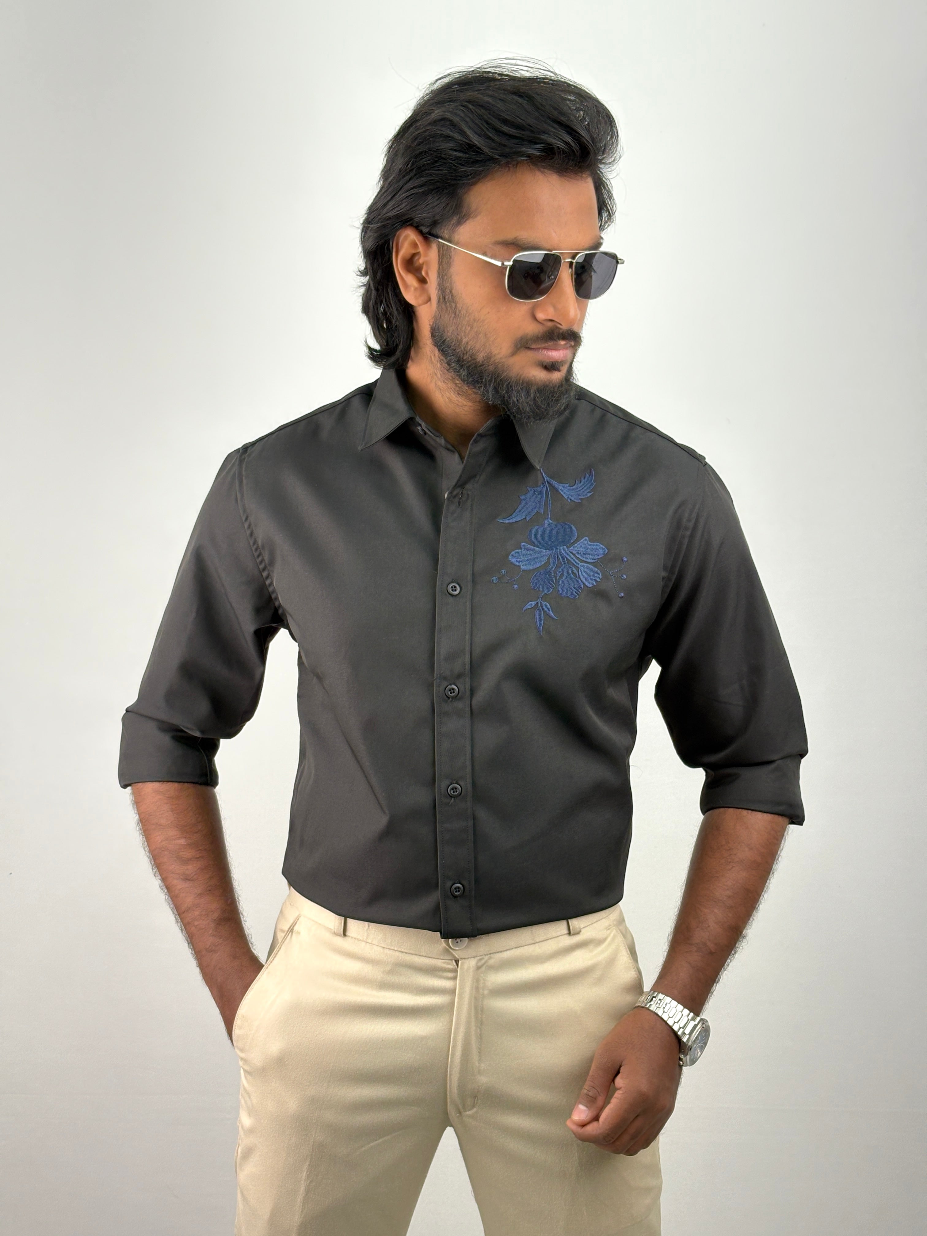 Black IMP Sateen Embroidery Shirt