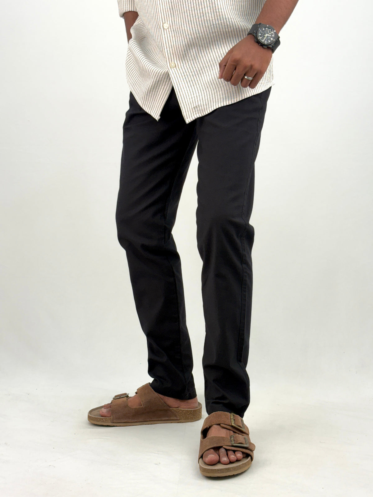 Black Slim Fit Linen Pant 2
