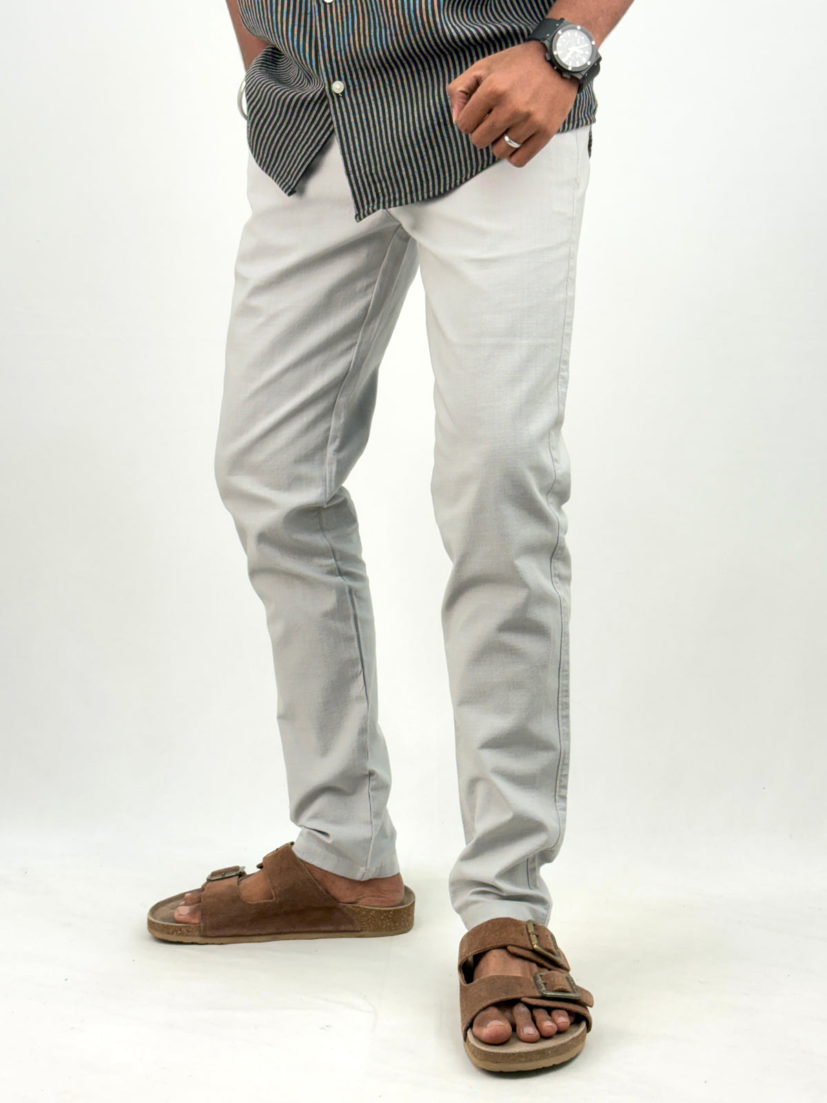 Light Grey Slim Fit Linen Pant 2