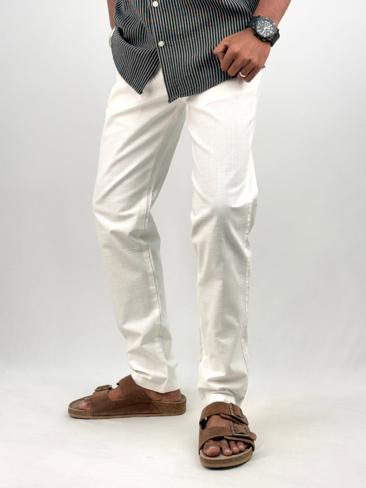 White Slim Fit Linen Pant 2