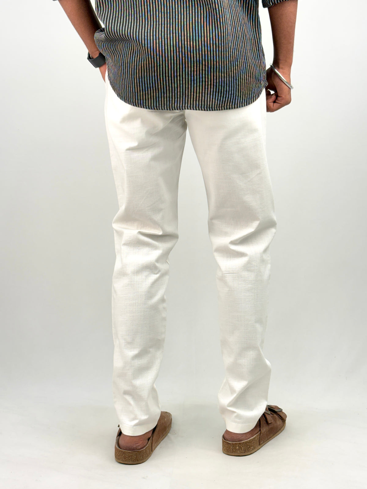 White Slim Fit Linen Pant 2