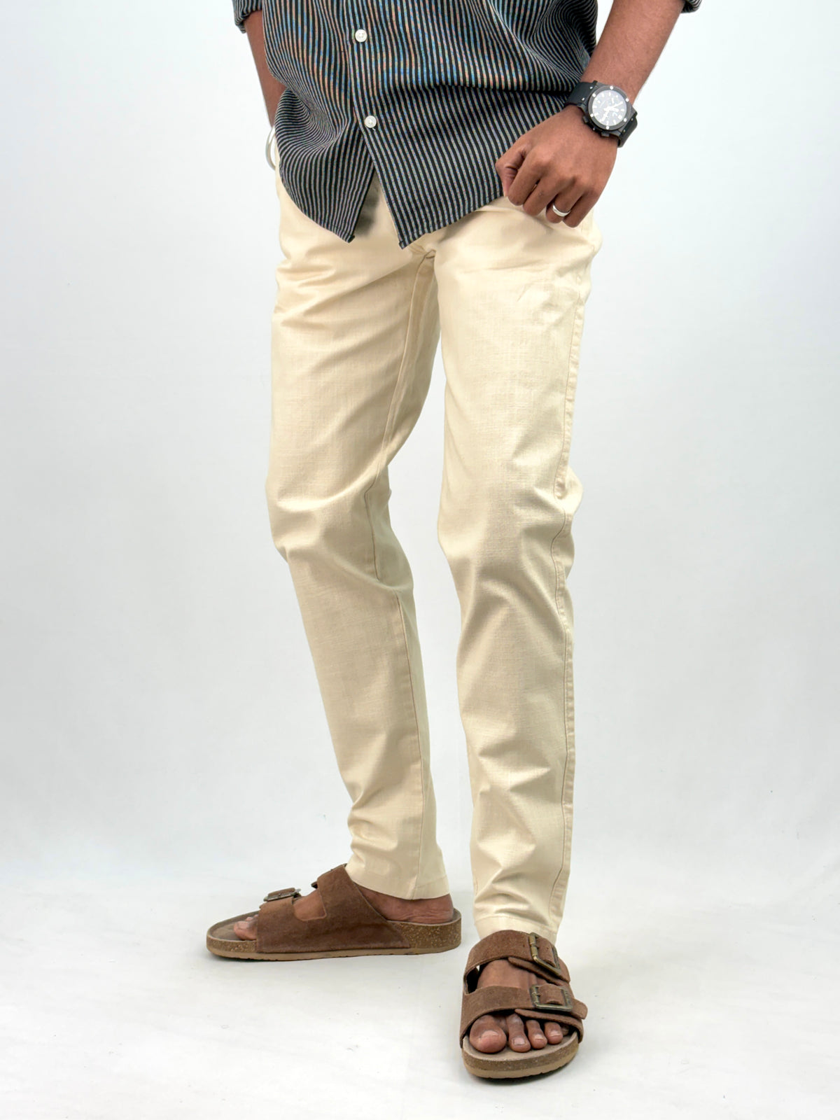 Cream Slim Fit Linen Pant 2