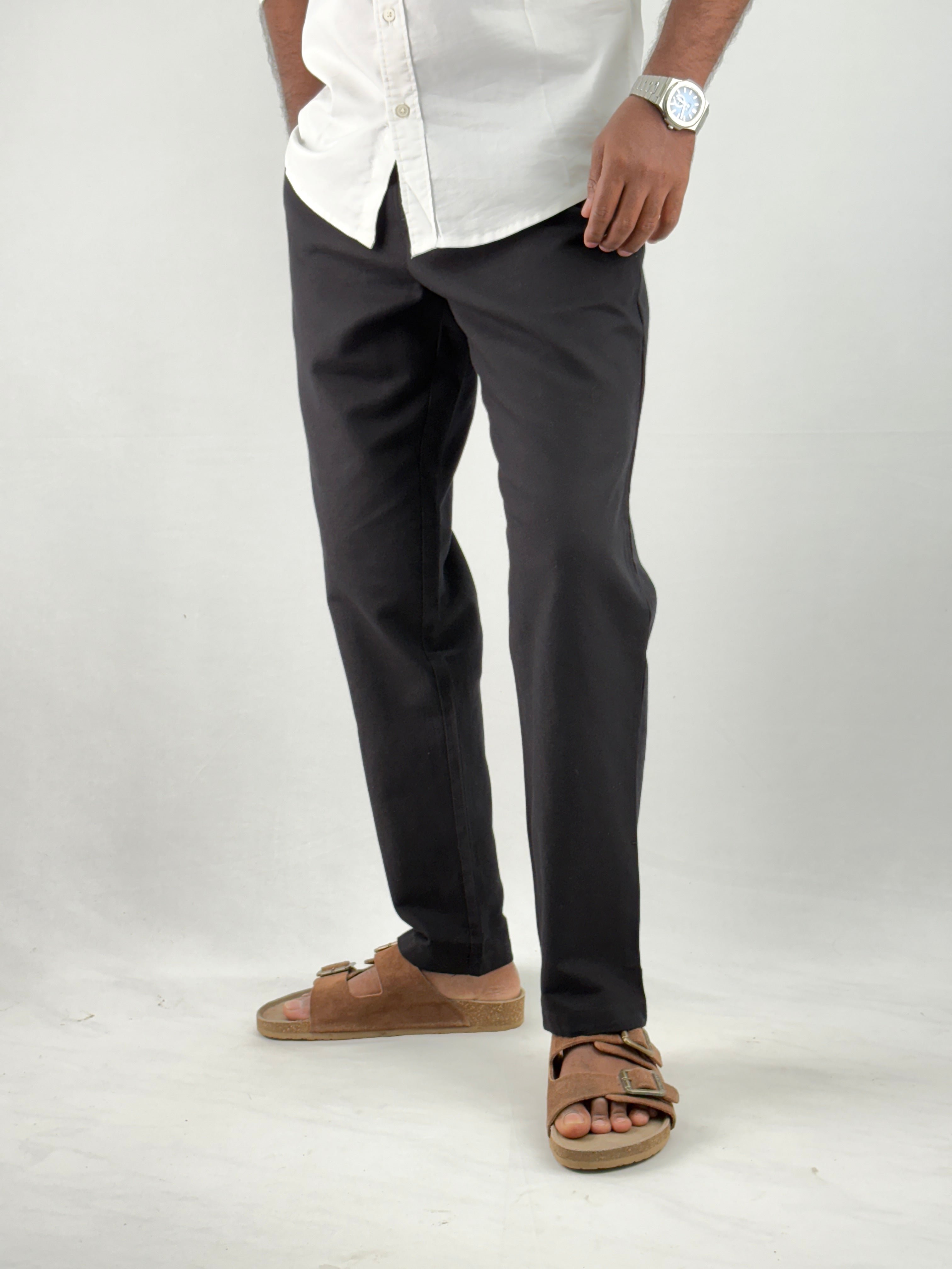 Black Relaxed Fit Linen Pant 1