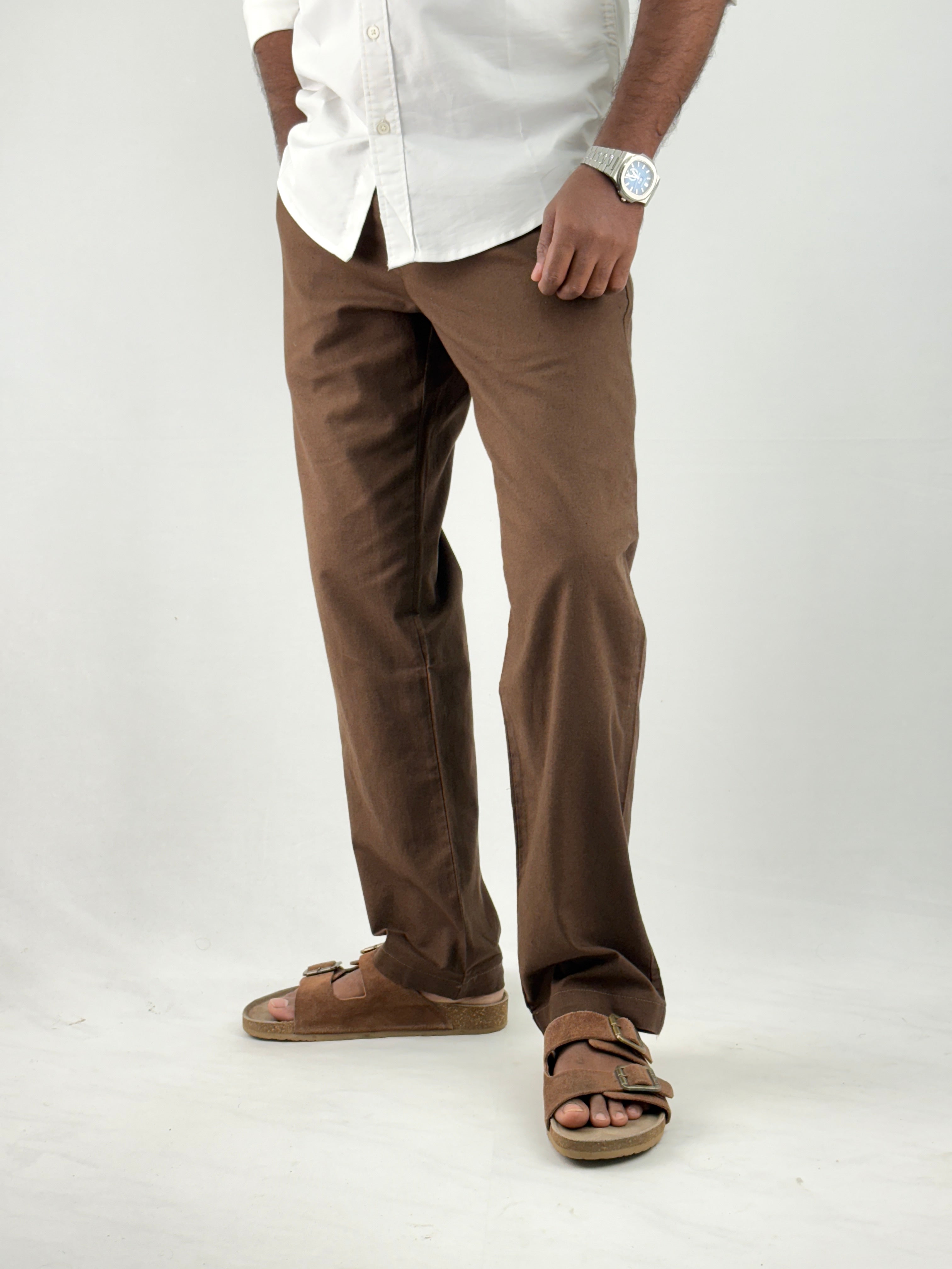 Brown Relaxed Fit Linen Pant 1