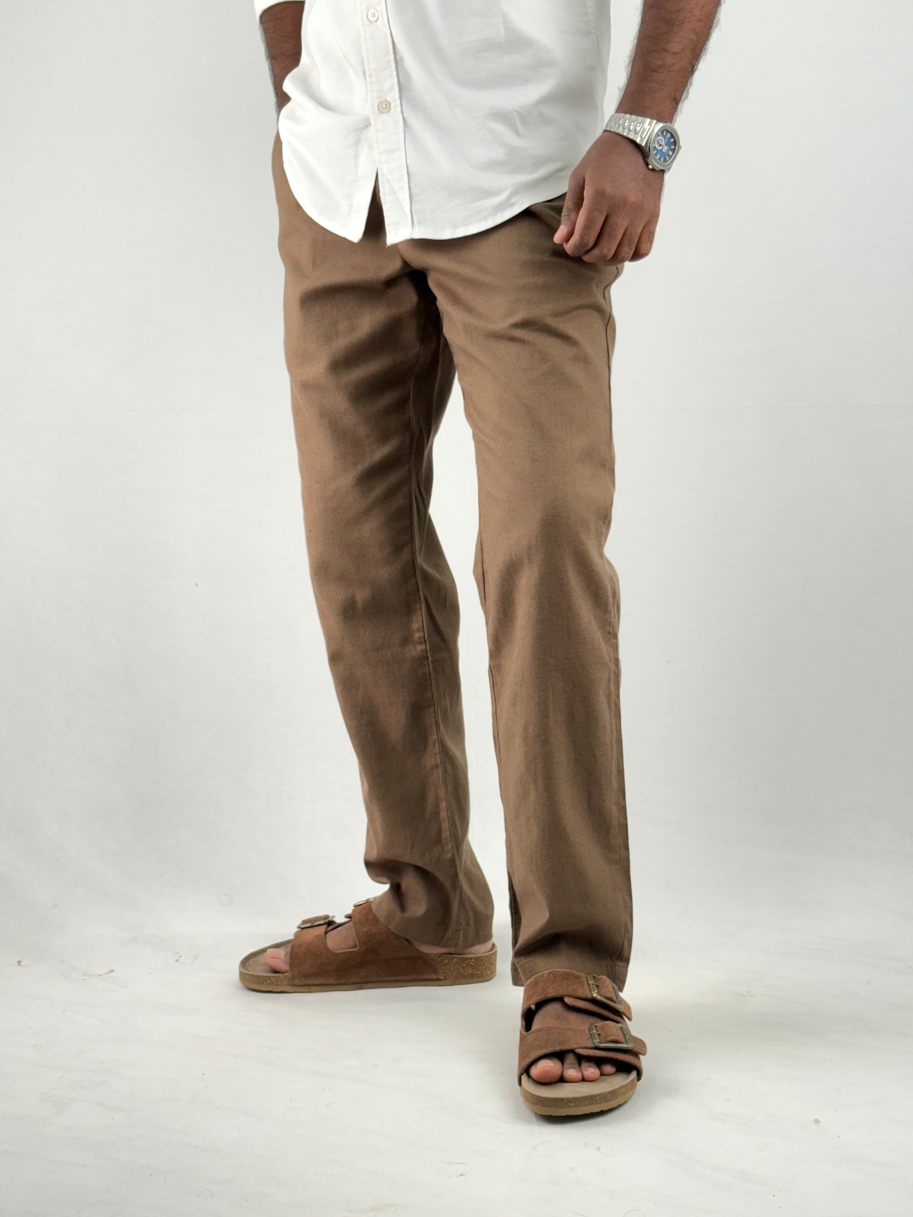 Khaki Relaxed Fit Linen Pant 1
