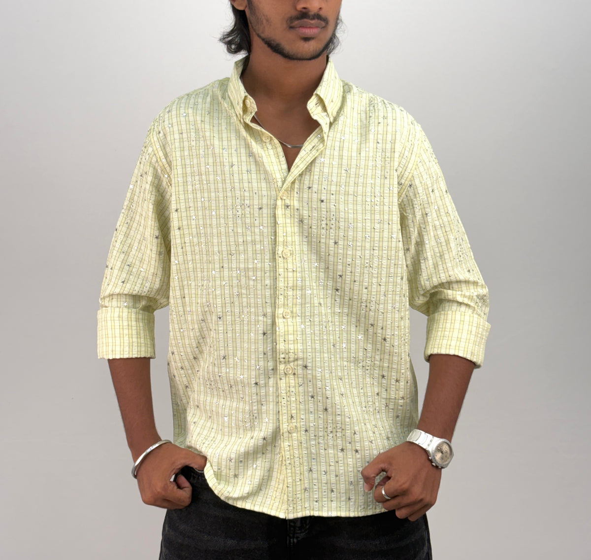 Light Yellow Star Checks Shirt