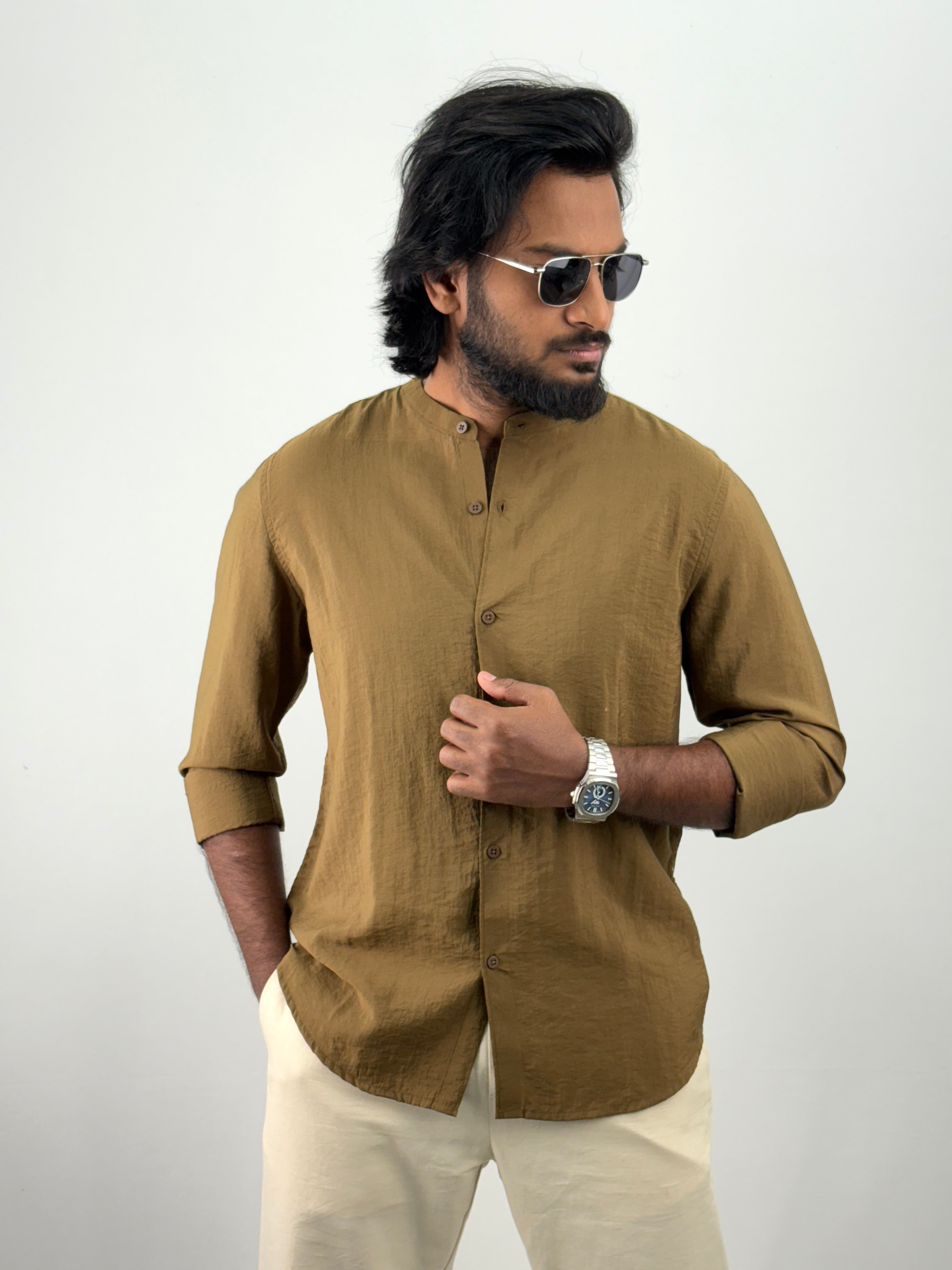 Brown IMP Mandarin Collar Shirts