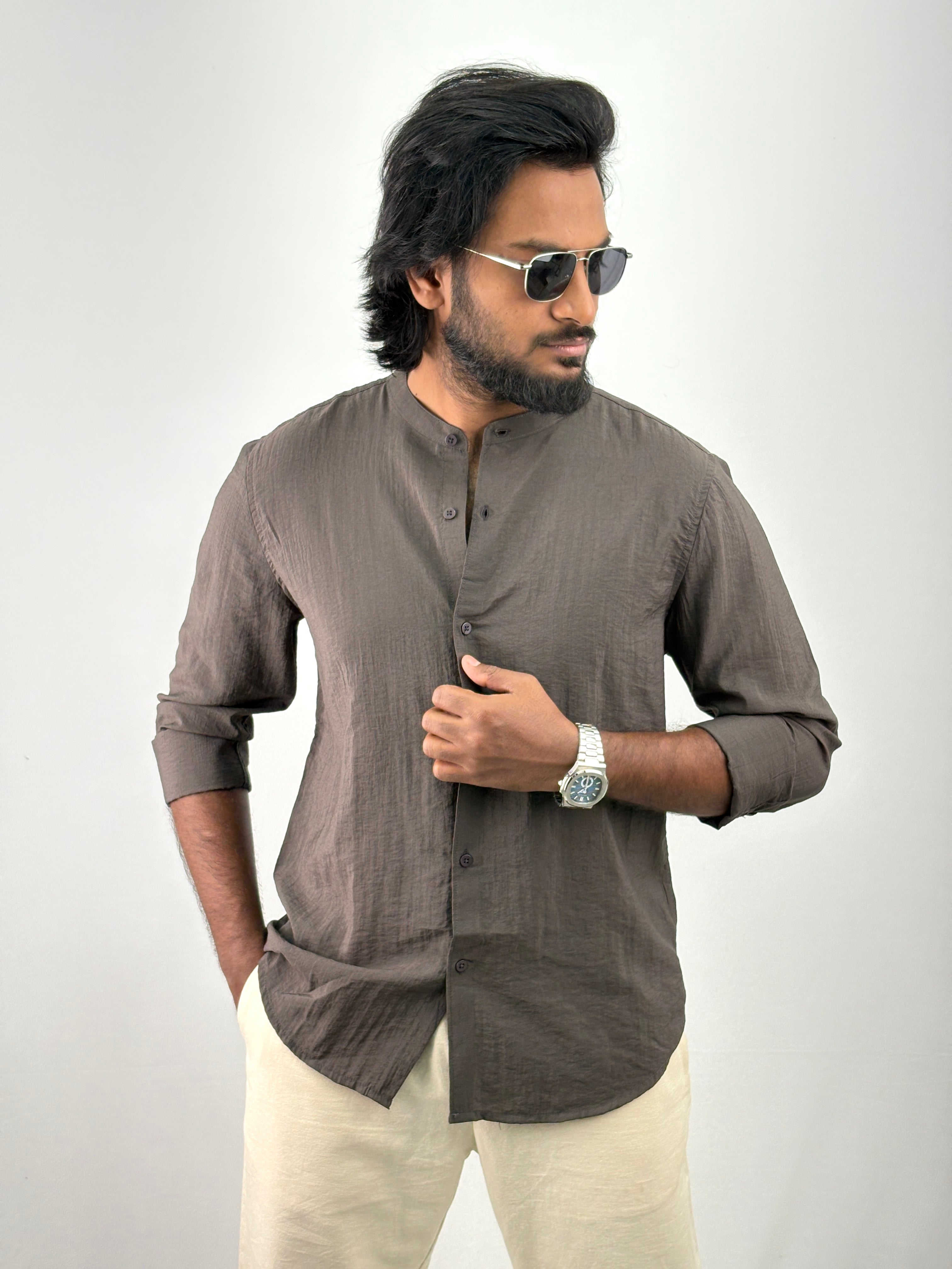 Charcoal IMP Mandarin Collar Shirts