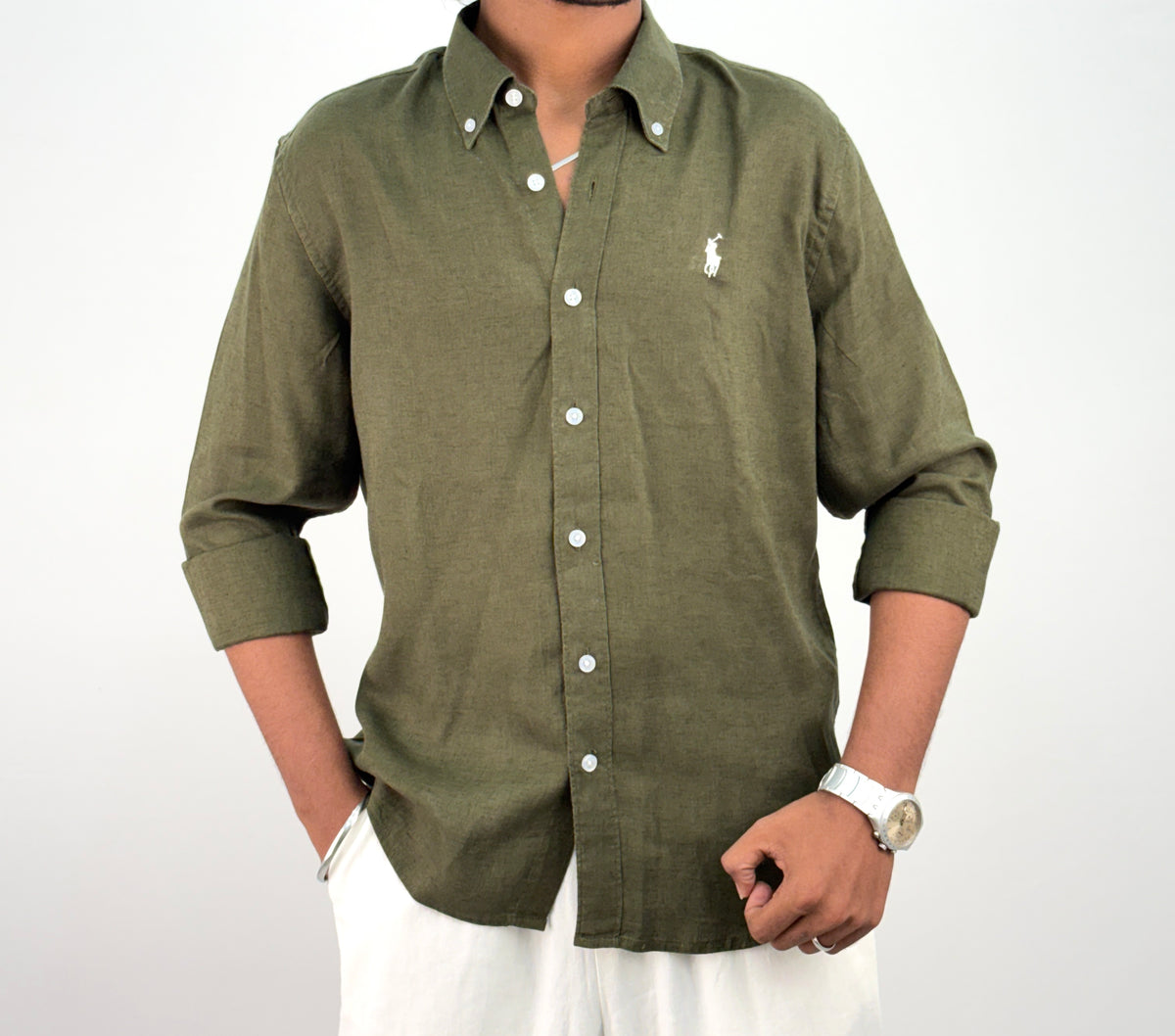 Dark Green Linen Shirt