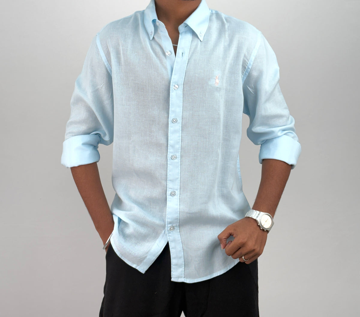 Ice Blue Linen Shirt