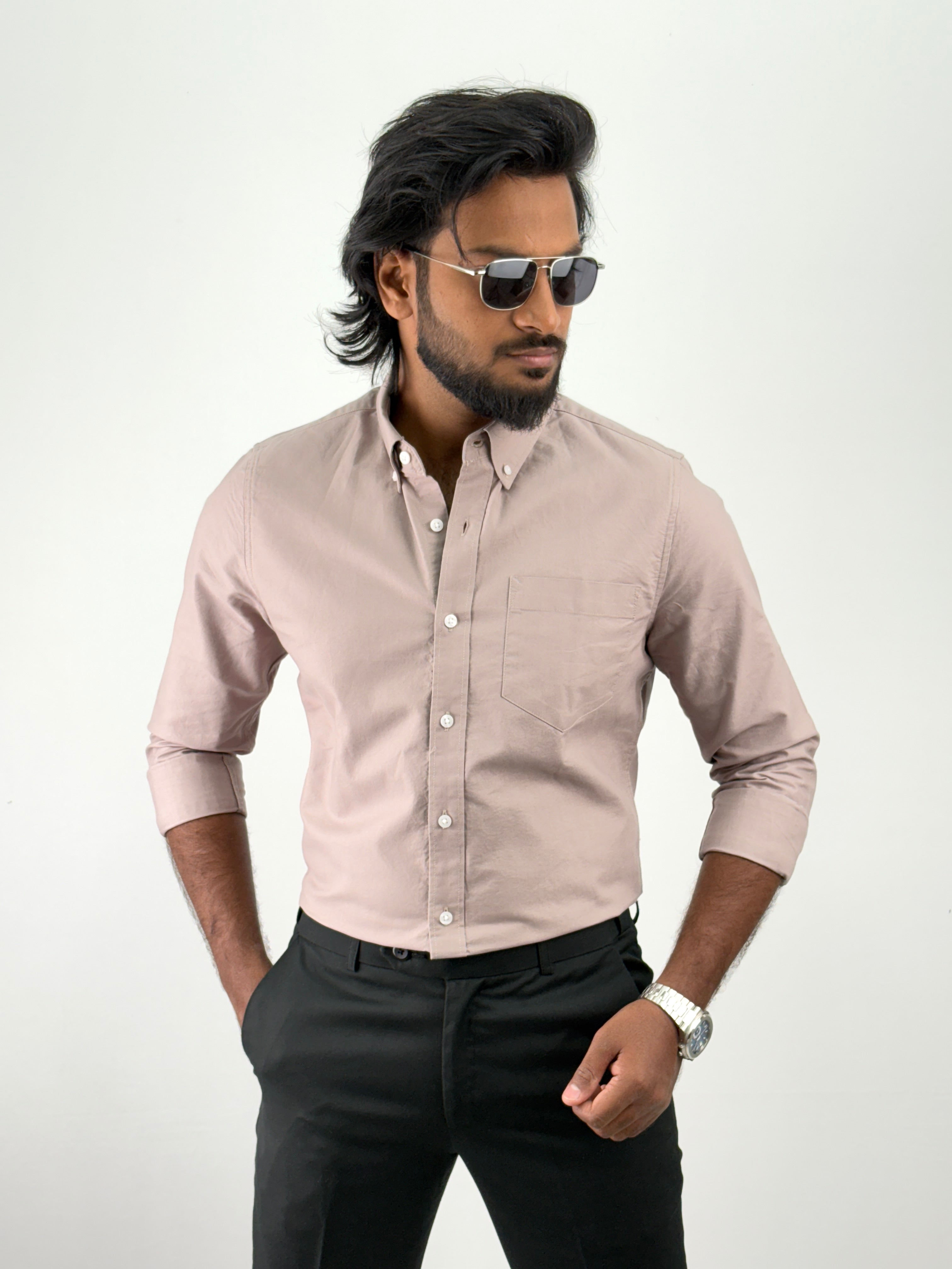 Dark Beige Plain Oxford Shirt 1