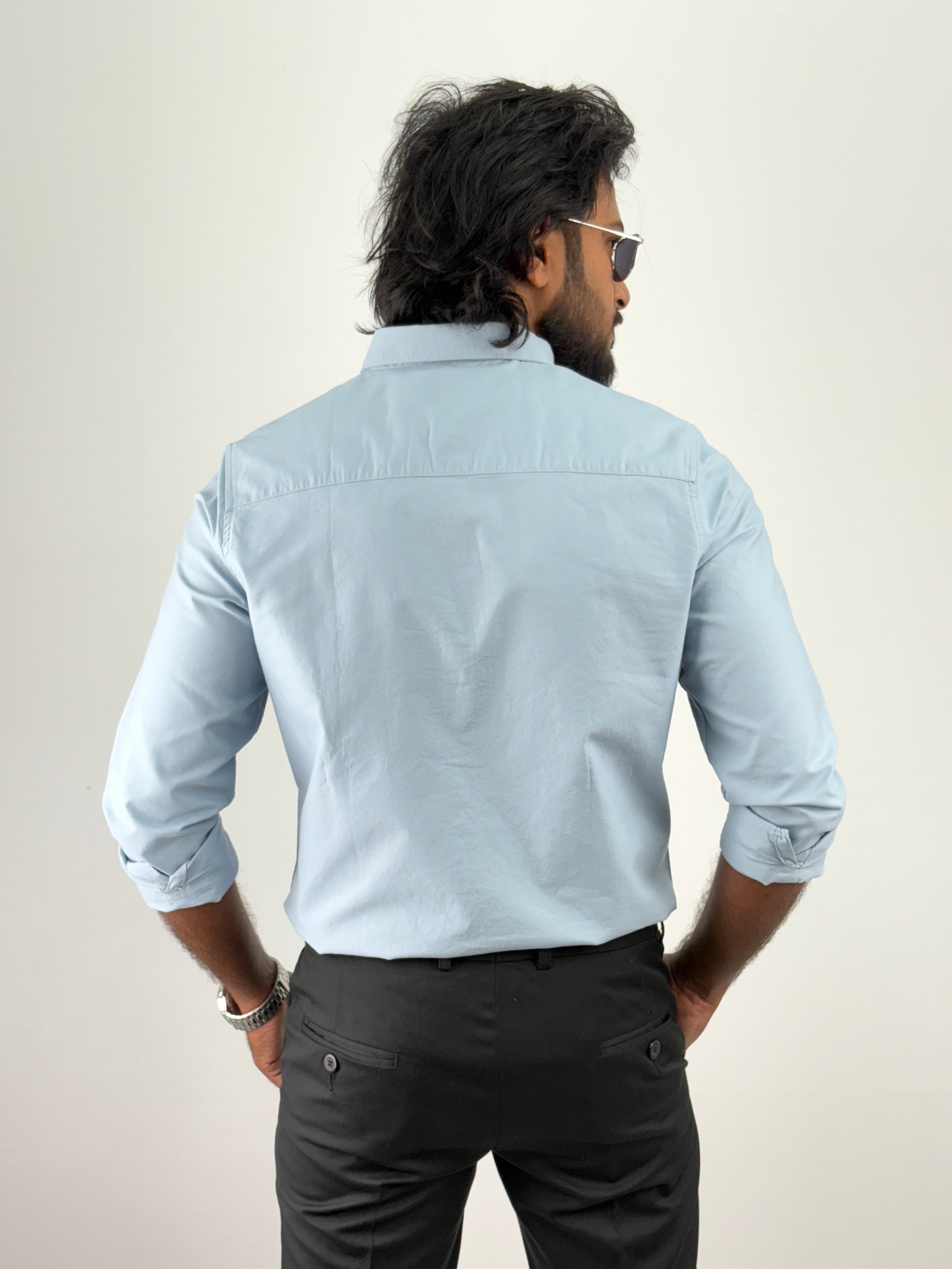 Ice Blue Plain Oxford Shirt 1
