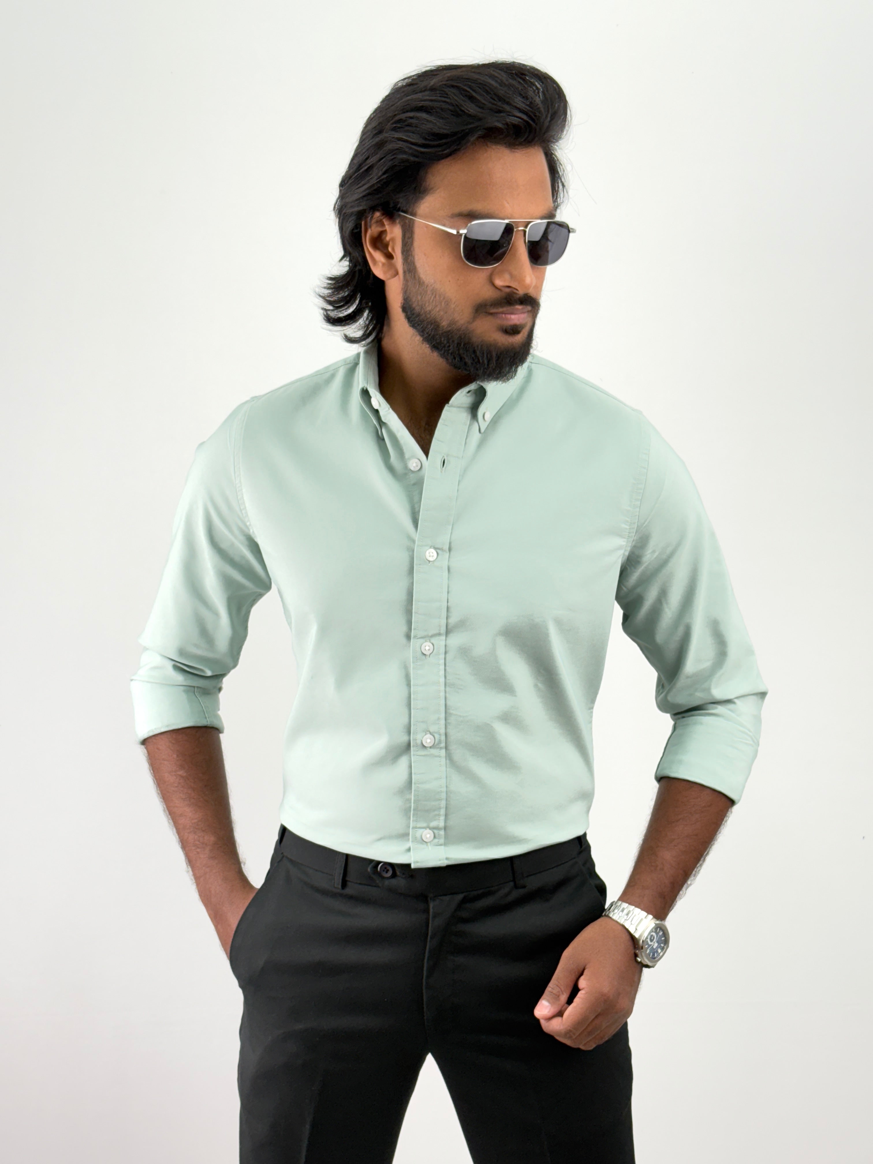 Light Green Plain Oxford Shirt 1