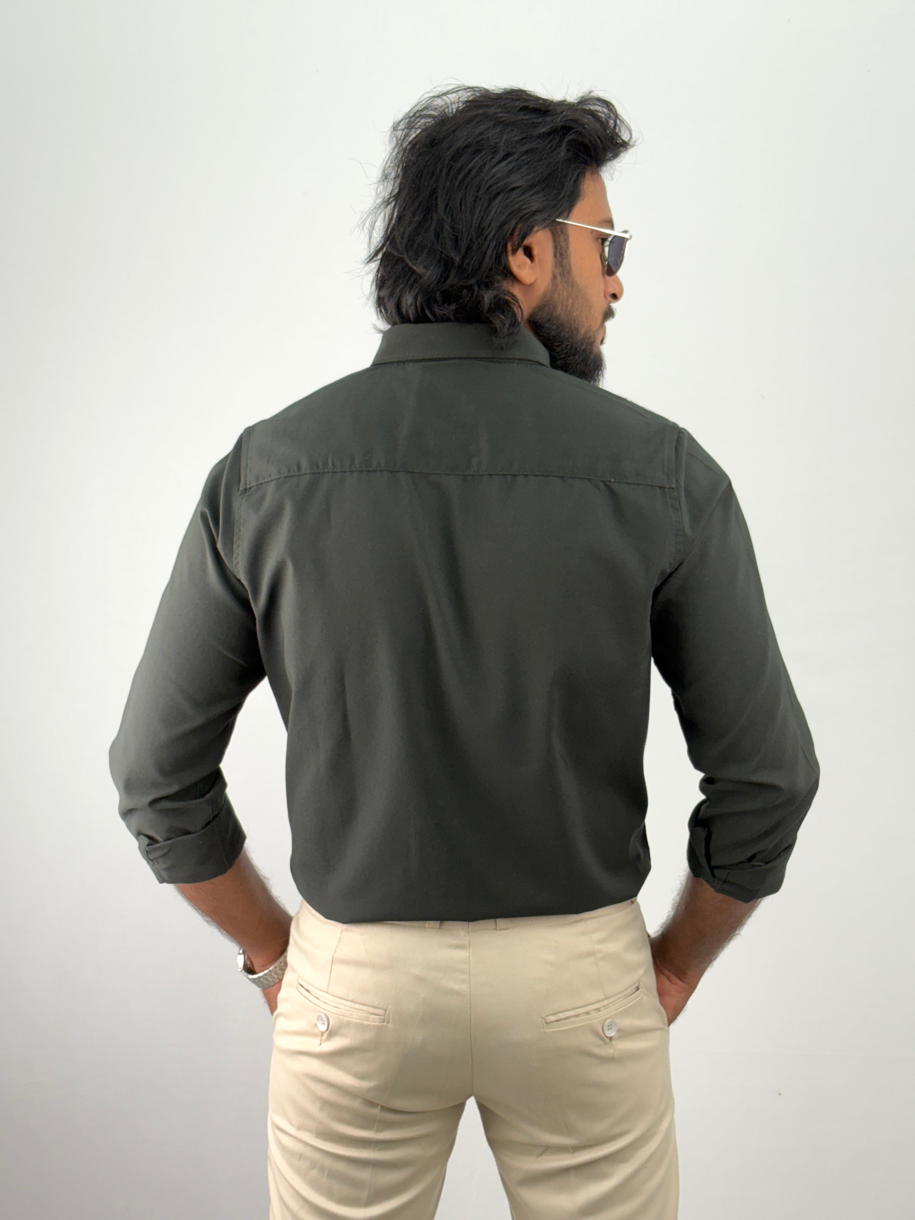 Dark Green Plain Oxford Shirt 1
