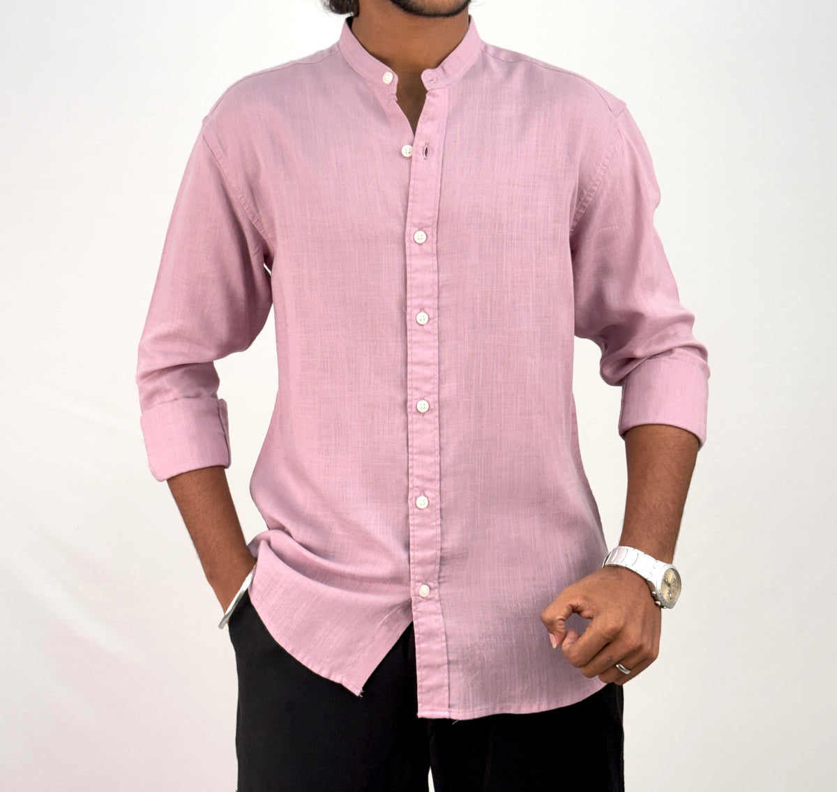 Lavender Mandarin Collar Linen Shirt
