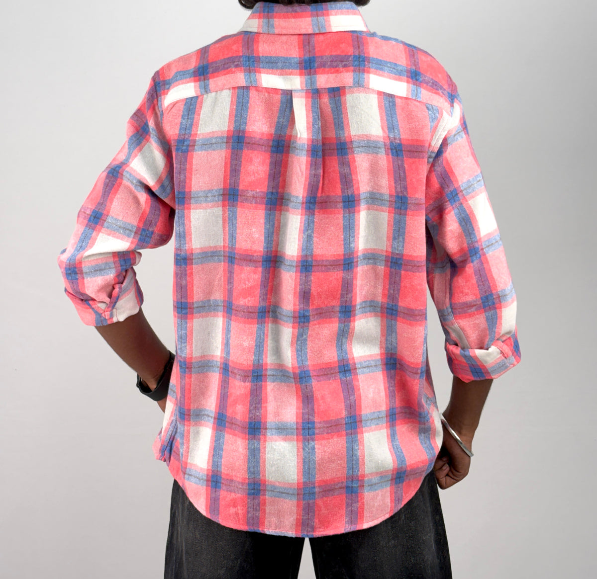 White Pink Acid Wash Flannel Shirt