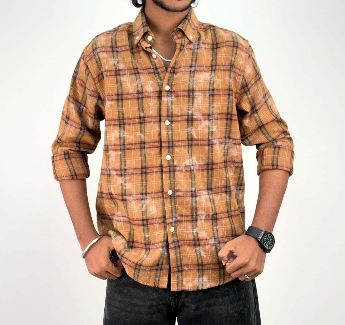 Rust Acid Wash Flannel Shirt