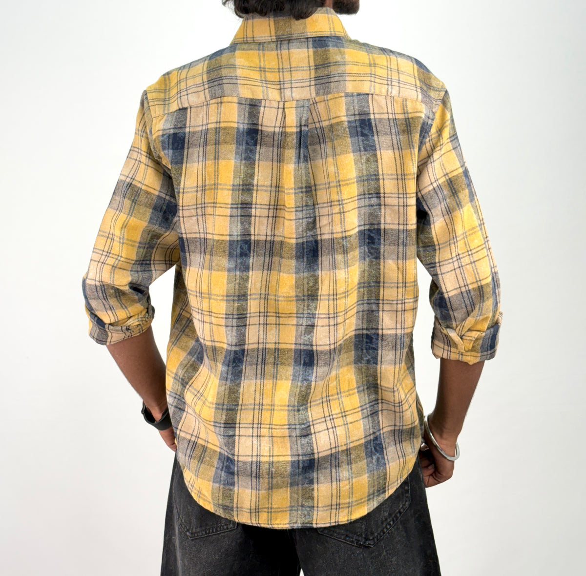 Yellow Navy Acid Wash Flannel Shirt