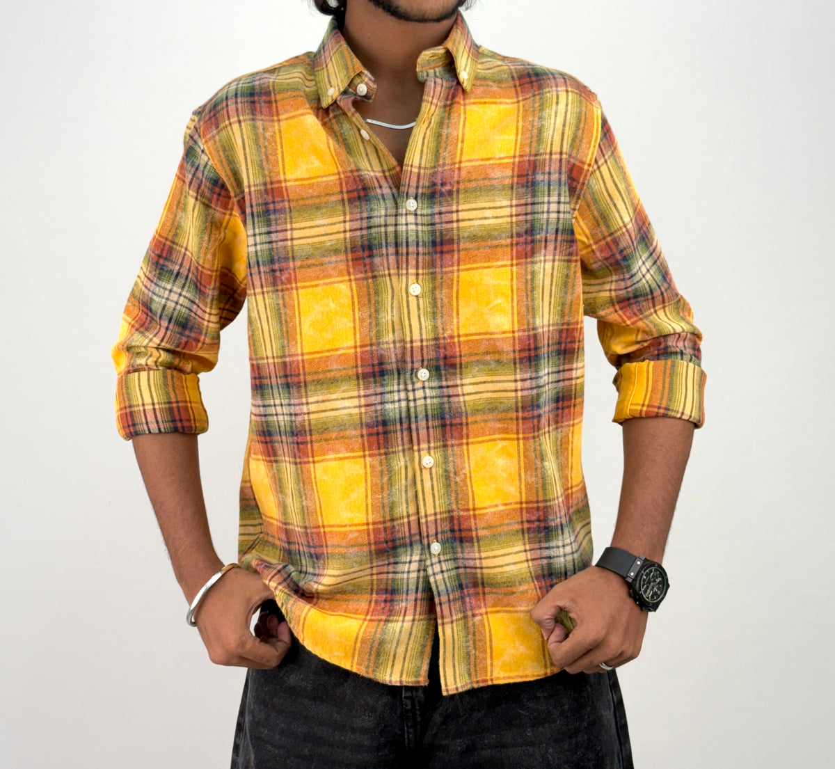Yellow  Acid Wash Flannel Shirt