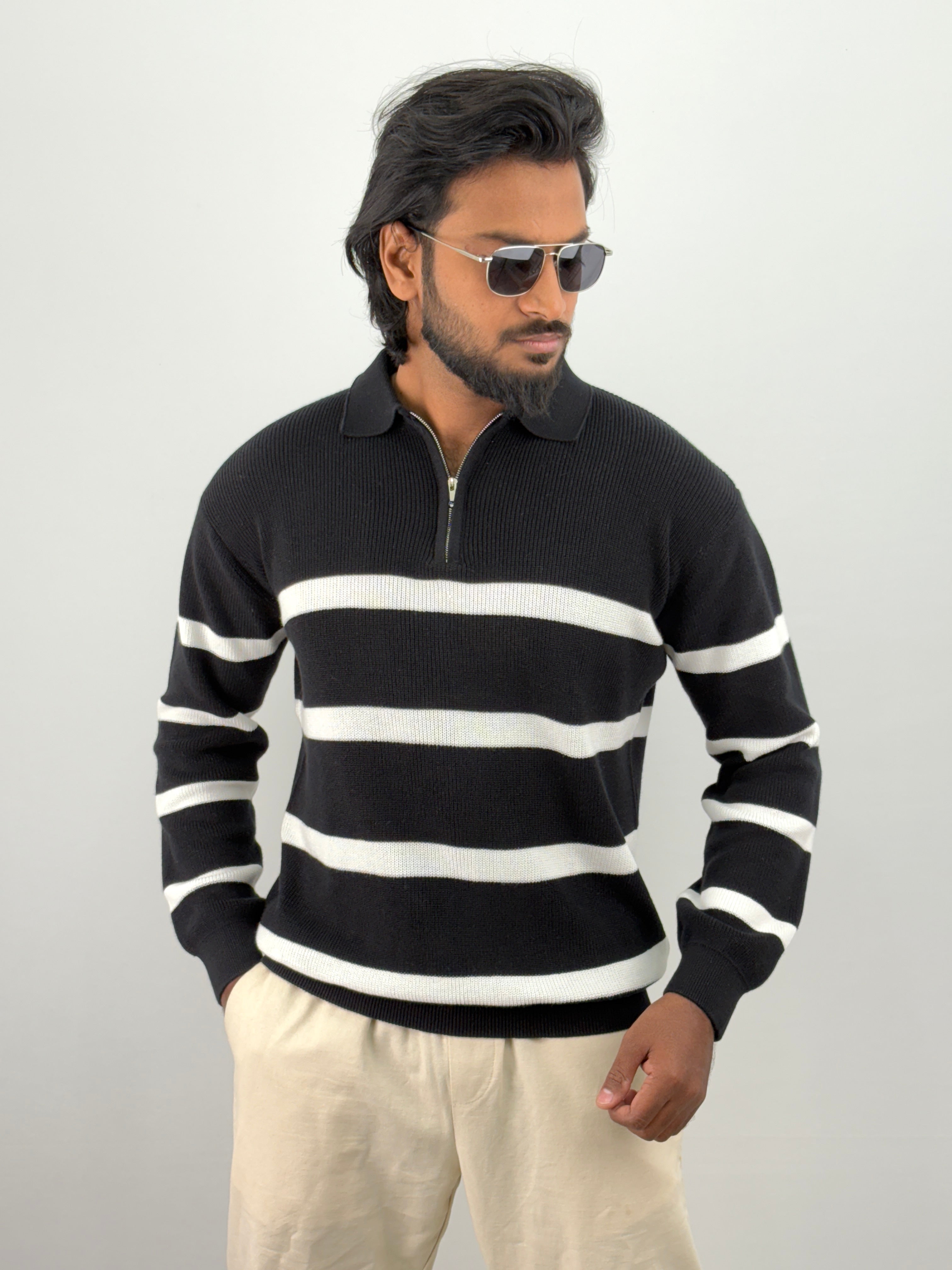 Black Full Sleeve Zipper T-Shirt