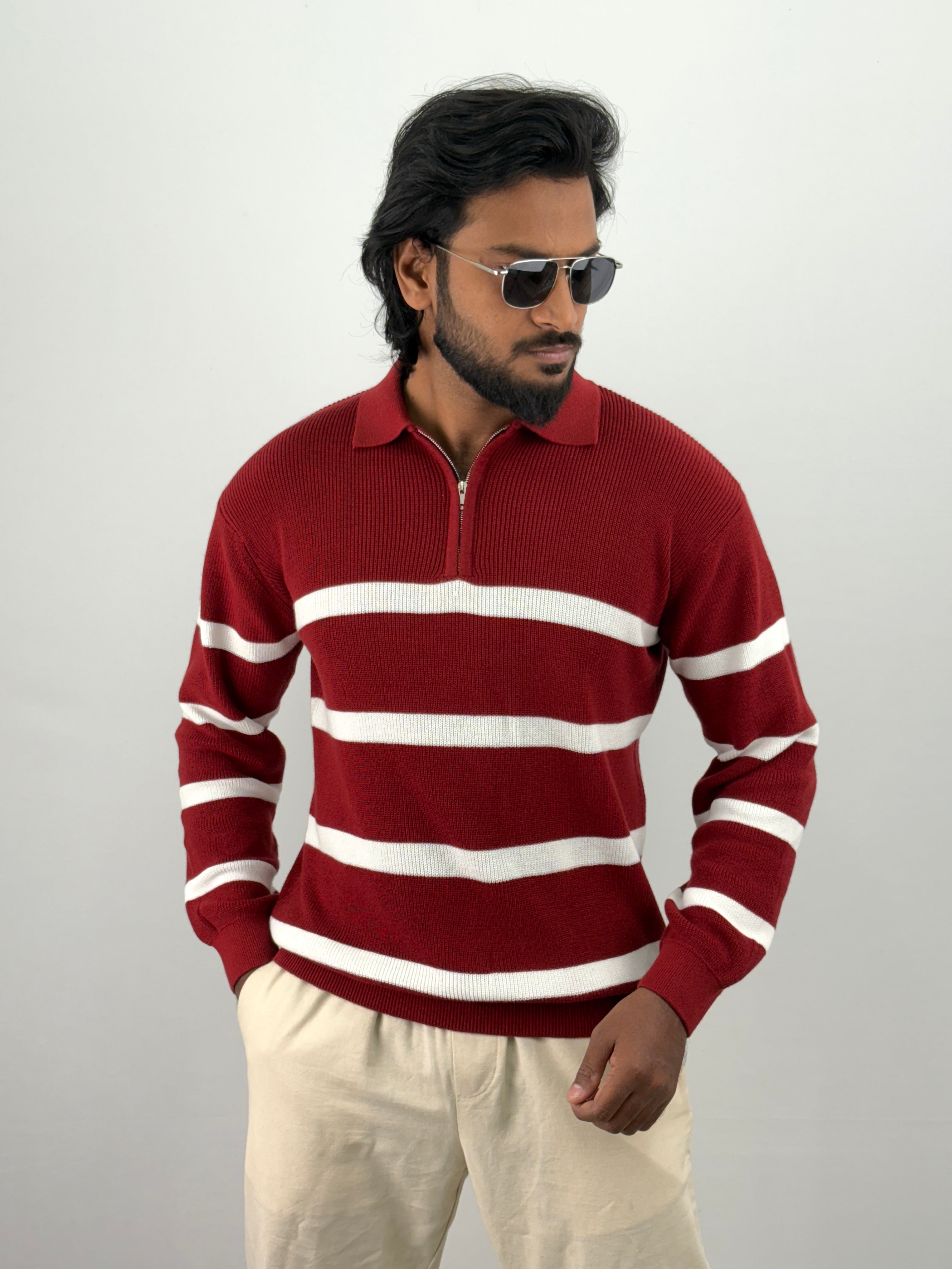 Red Full Sleeve Zipper T-Shirt