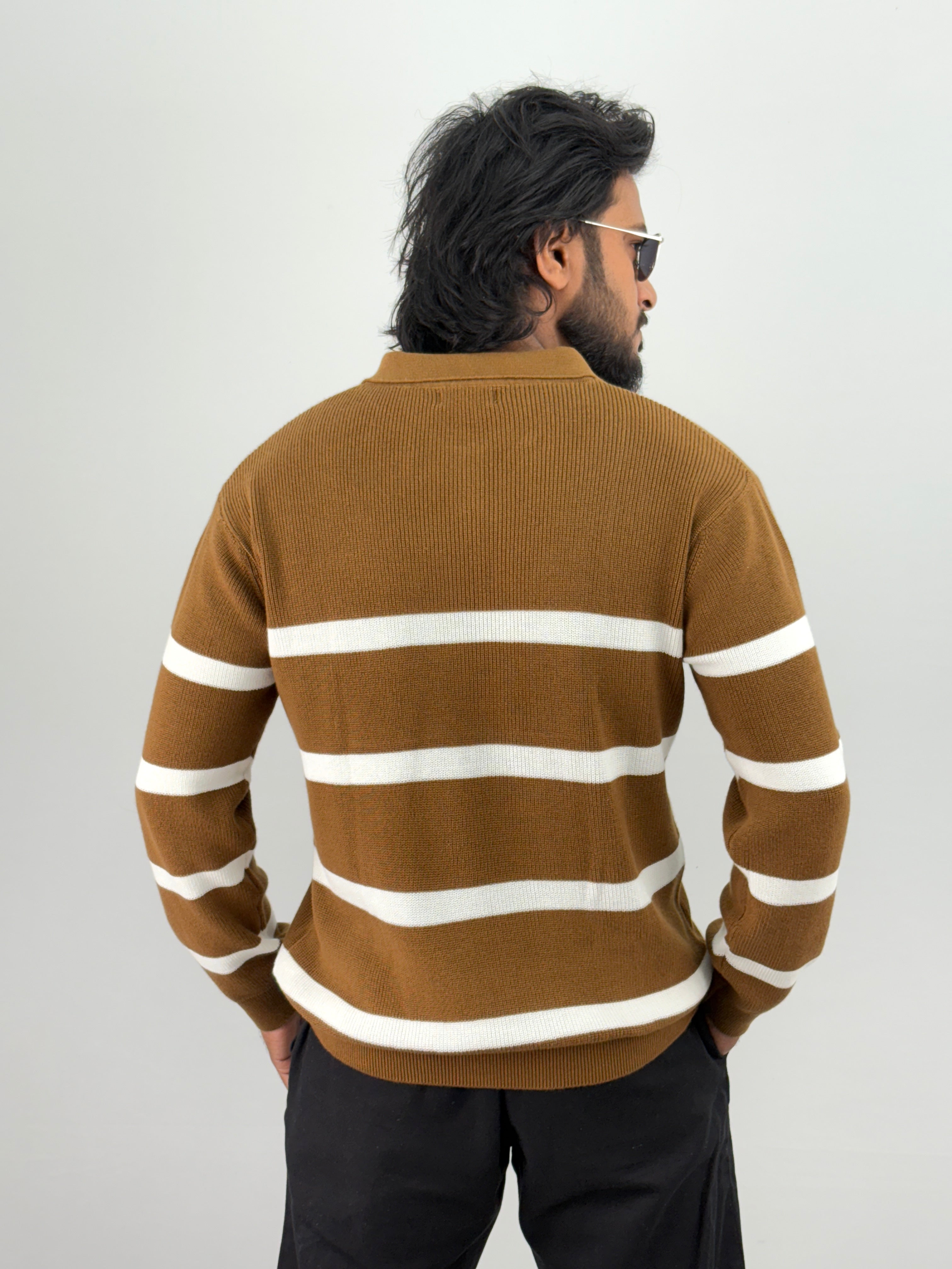 Brown Full Sleeve Zipper T-Shirt