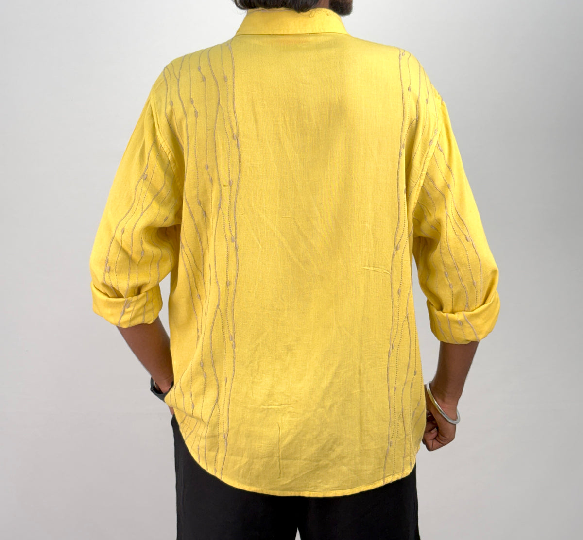 Yellow Linen Embroidery Shirt