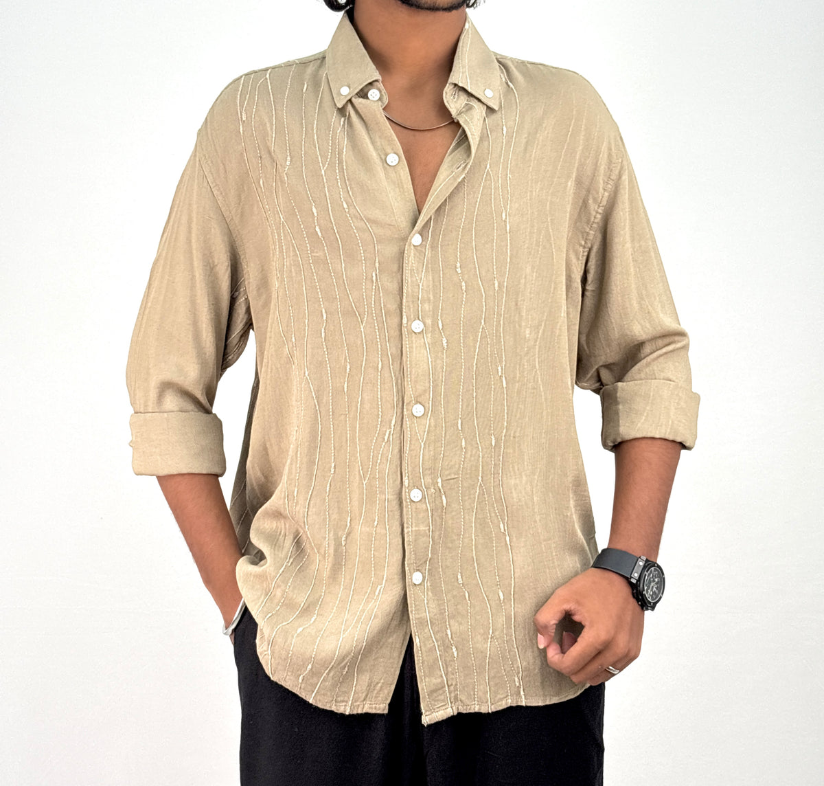 Olive Linen Embroidery Shirt