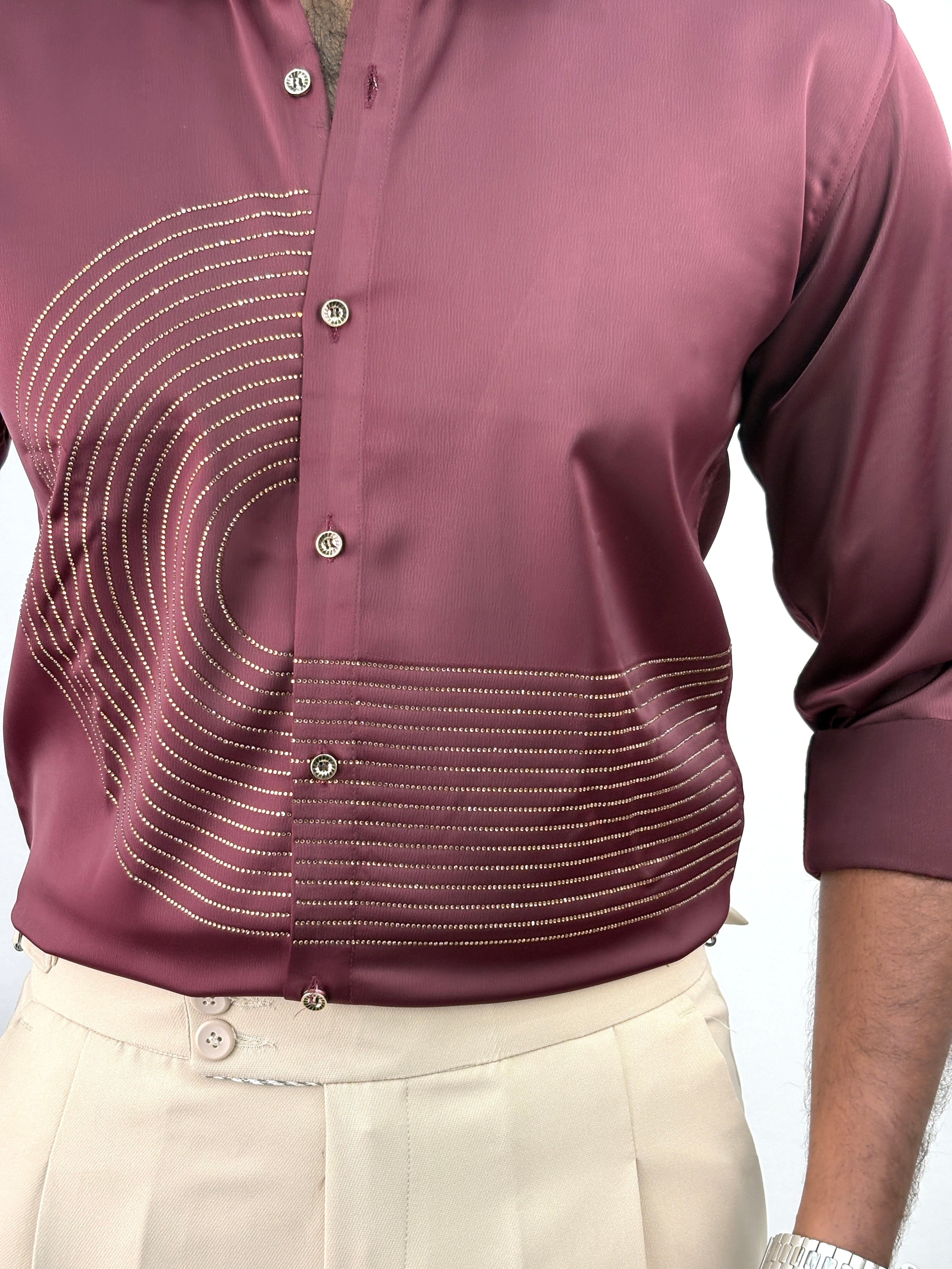 Maroon Designer Stone Work Shirt 13