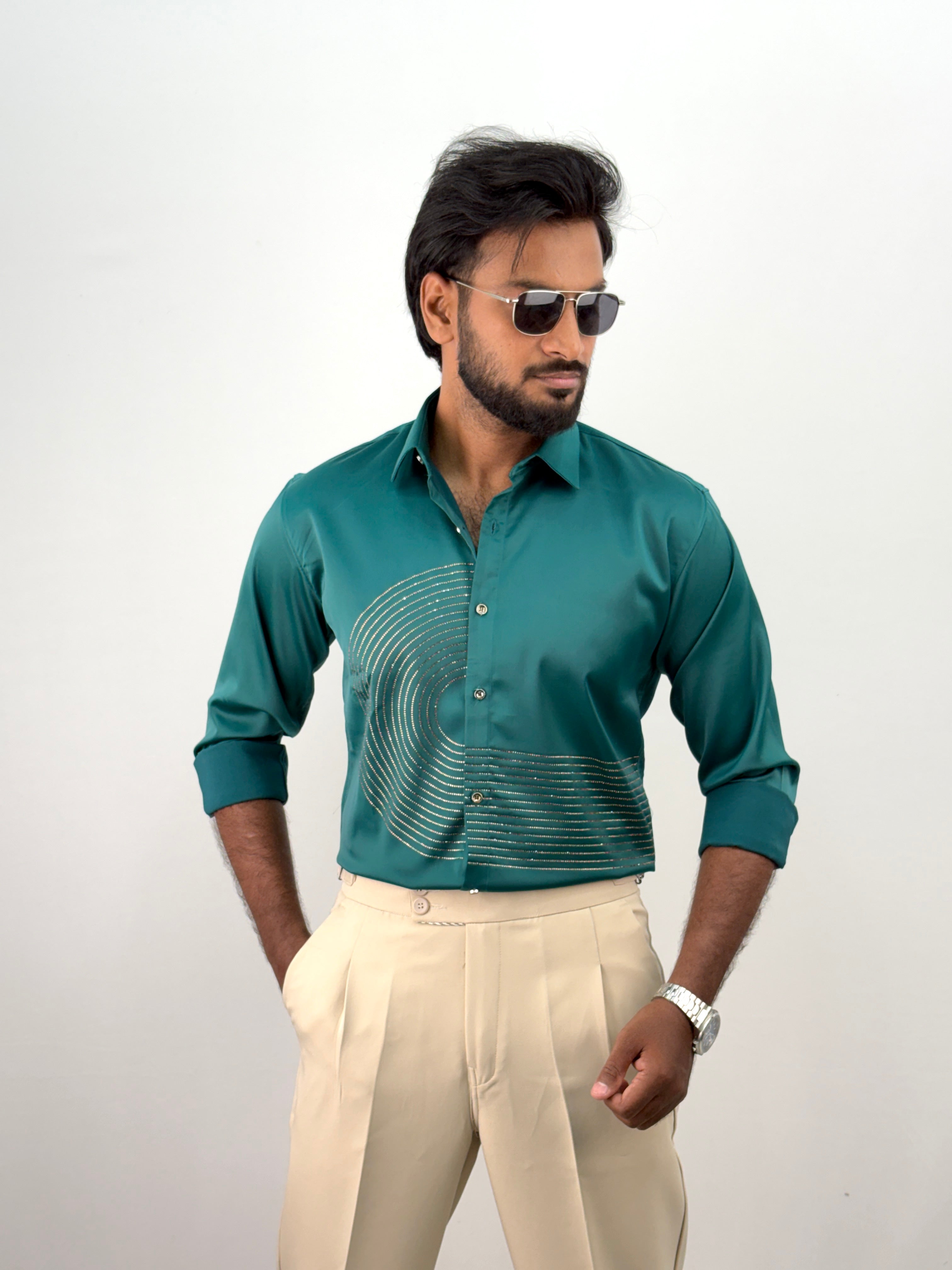 Peacock Designer Stone Work Shirt 13