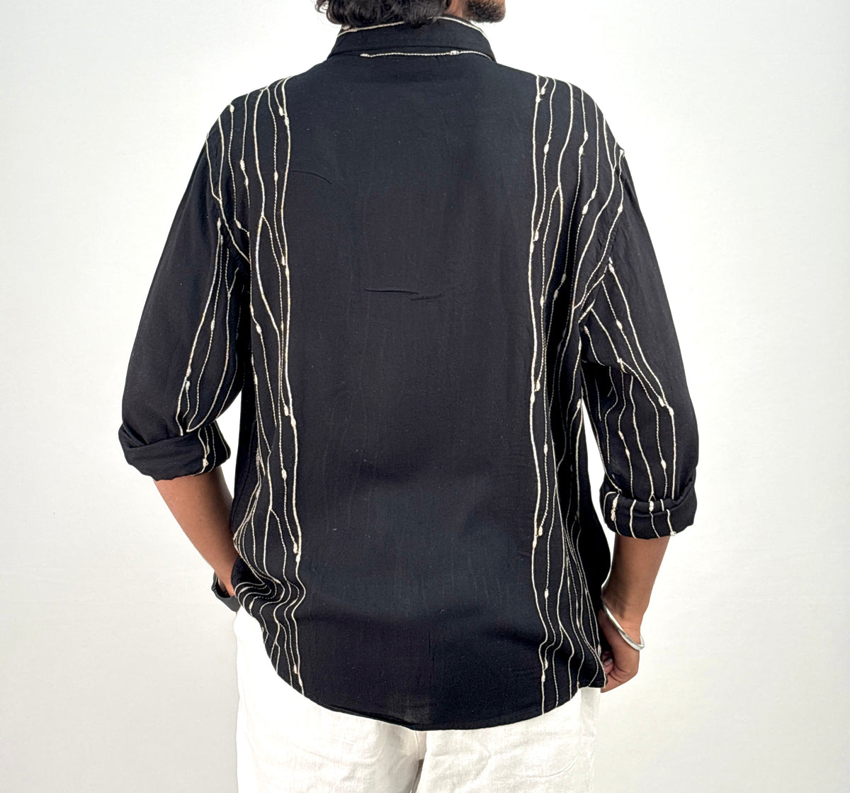 Black Linen Embroidery Shirt