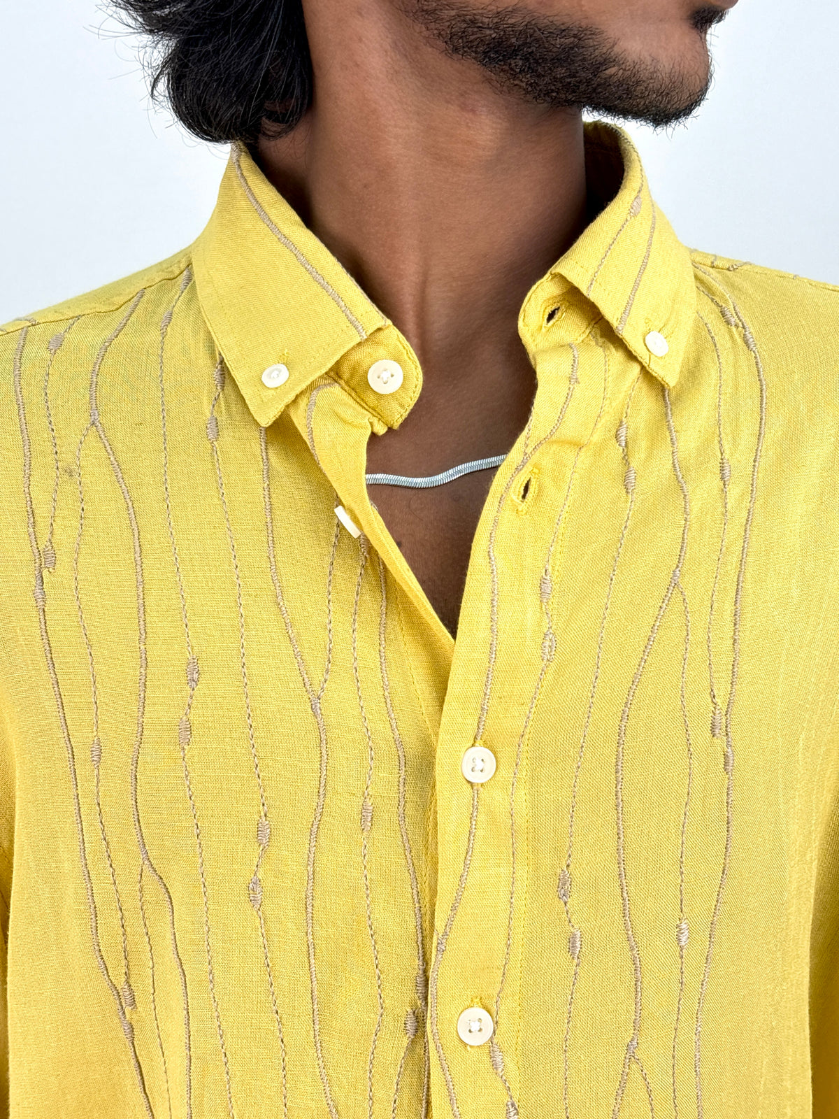 Yellow Linen Embroidery Shirt
