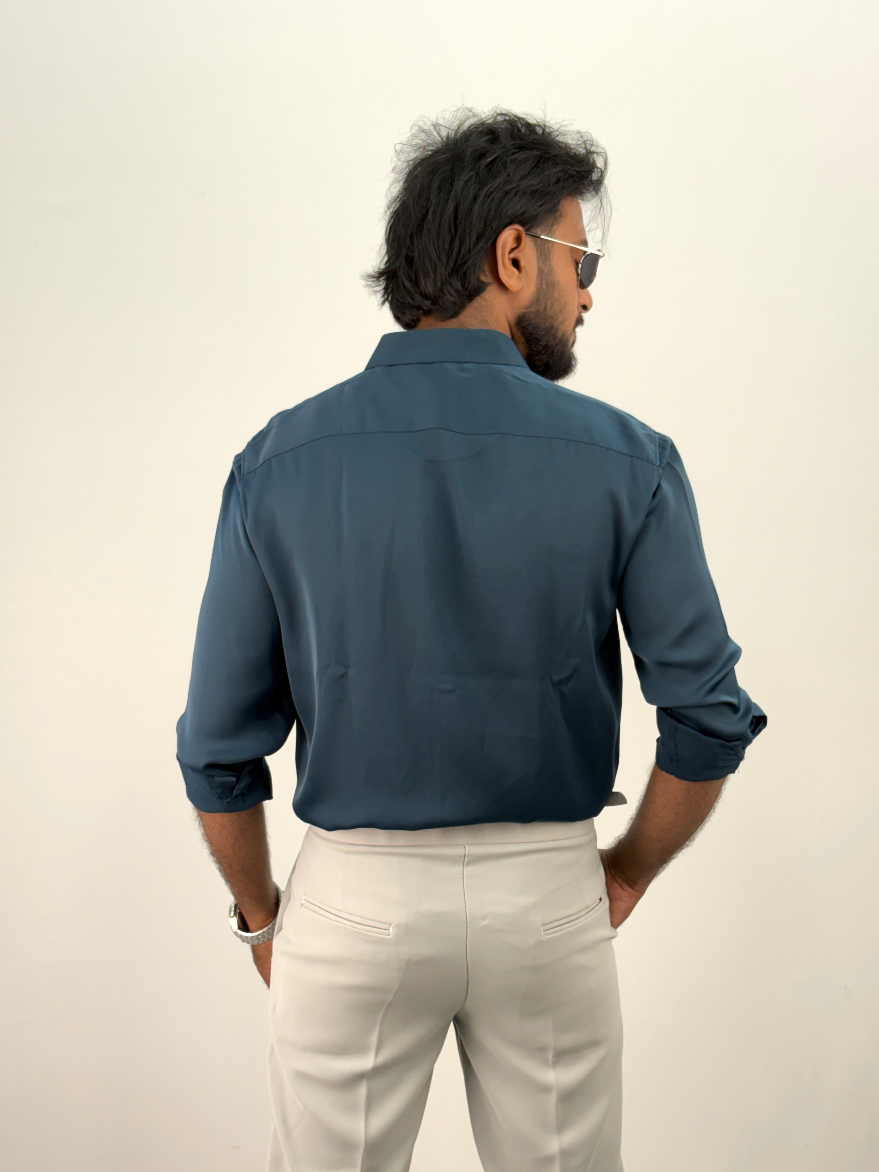 Navy Designer Stone Work Shirt 13
