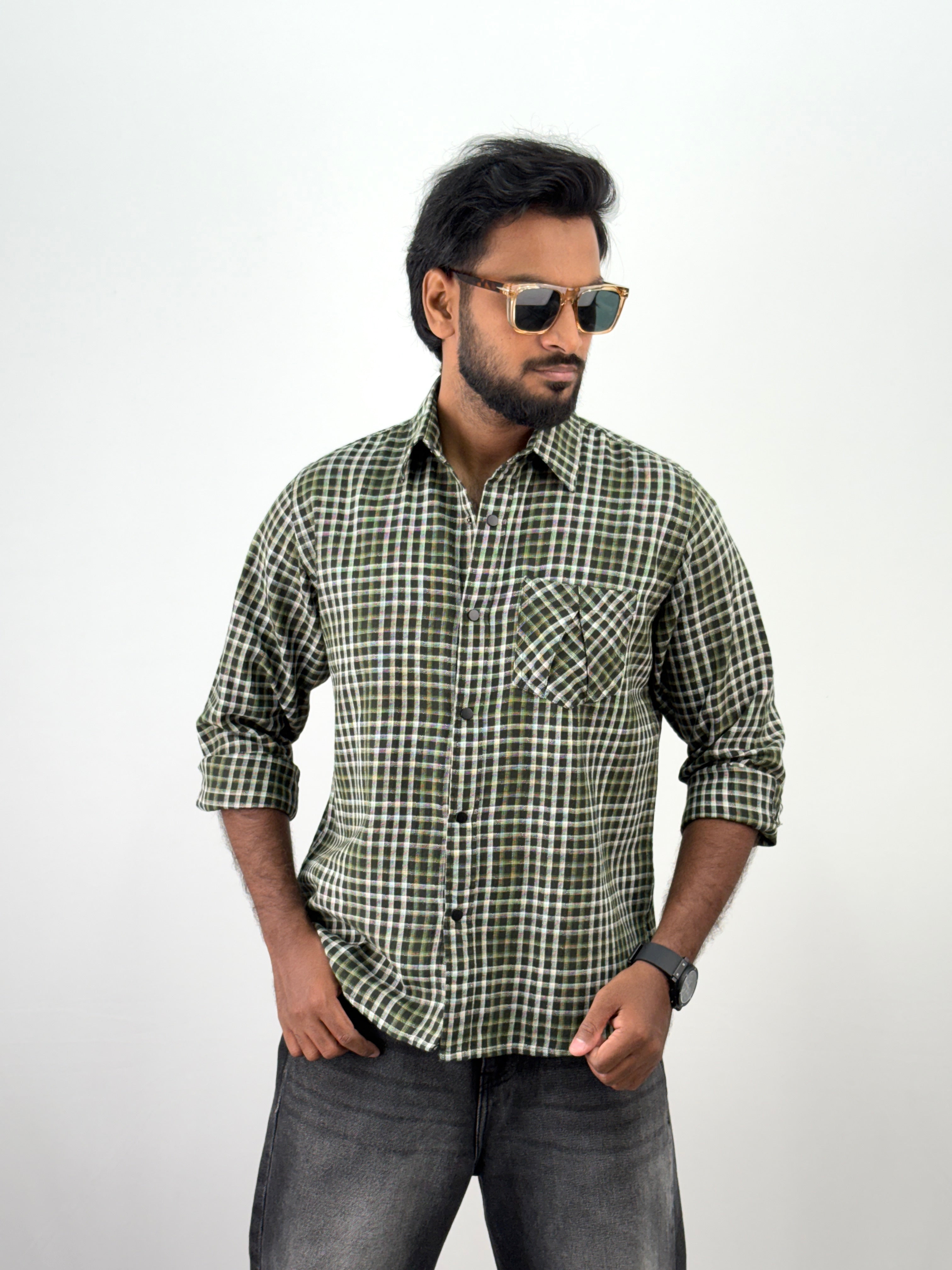 Green Relaxed Fit Flannel Shirt