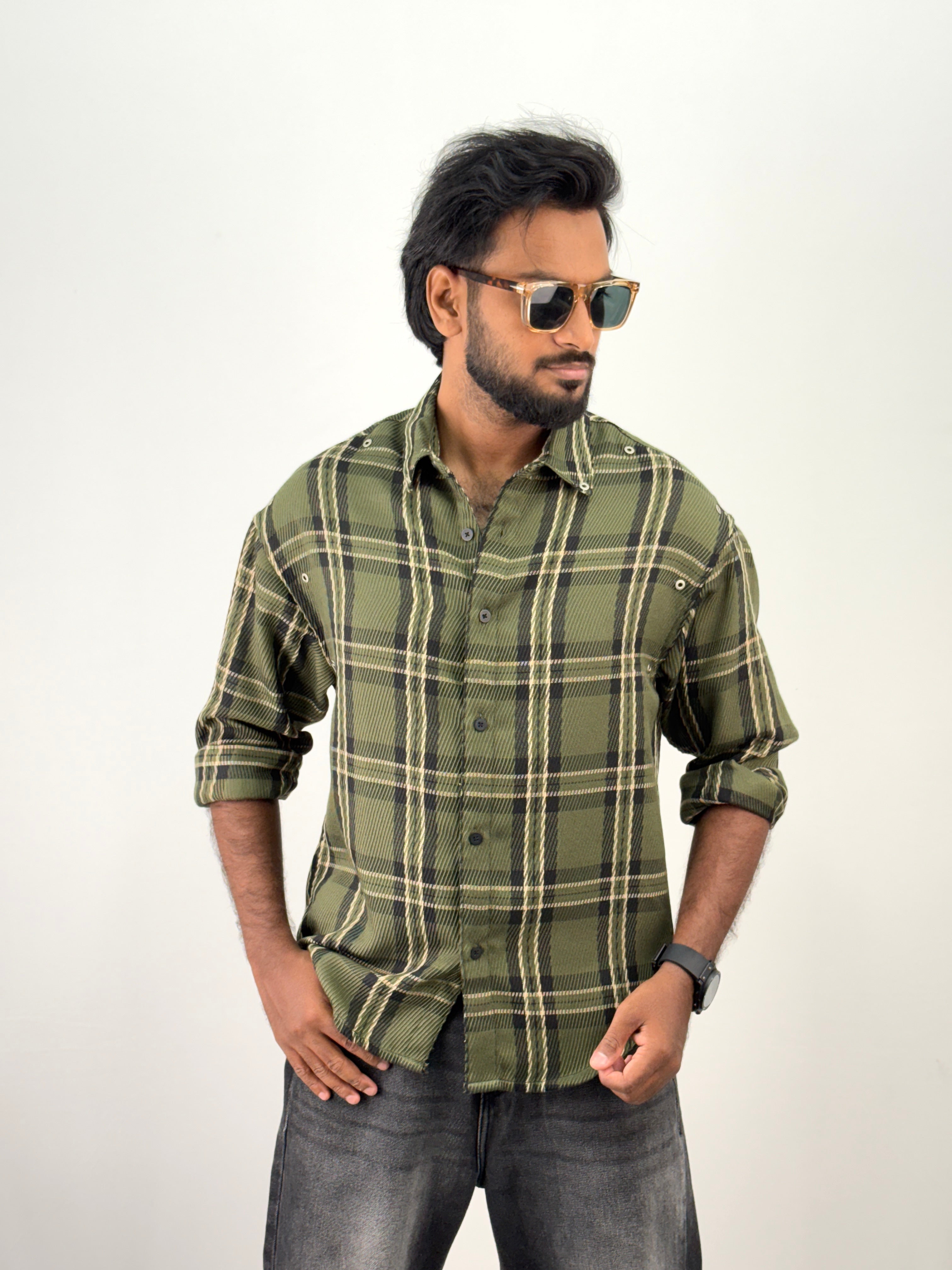 Green Relaxed Fit Flannel Shirt