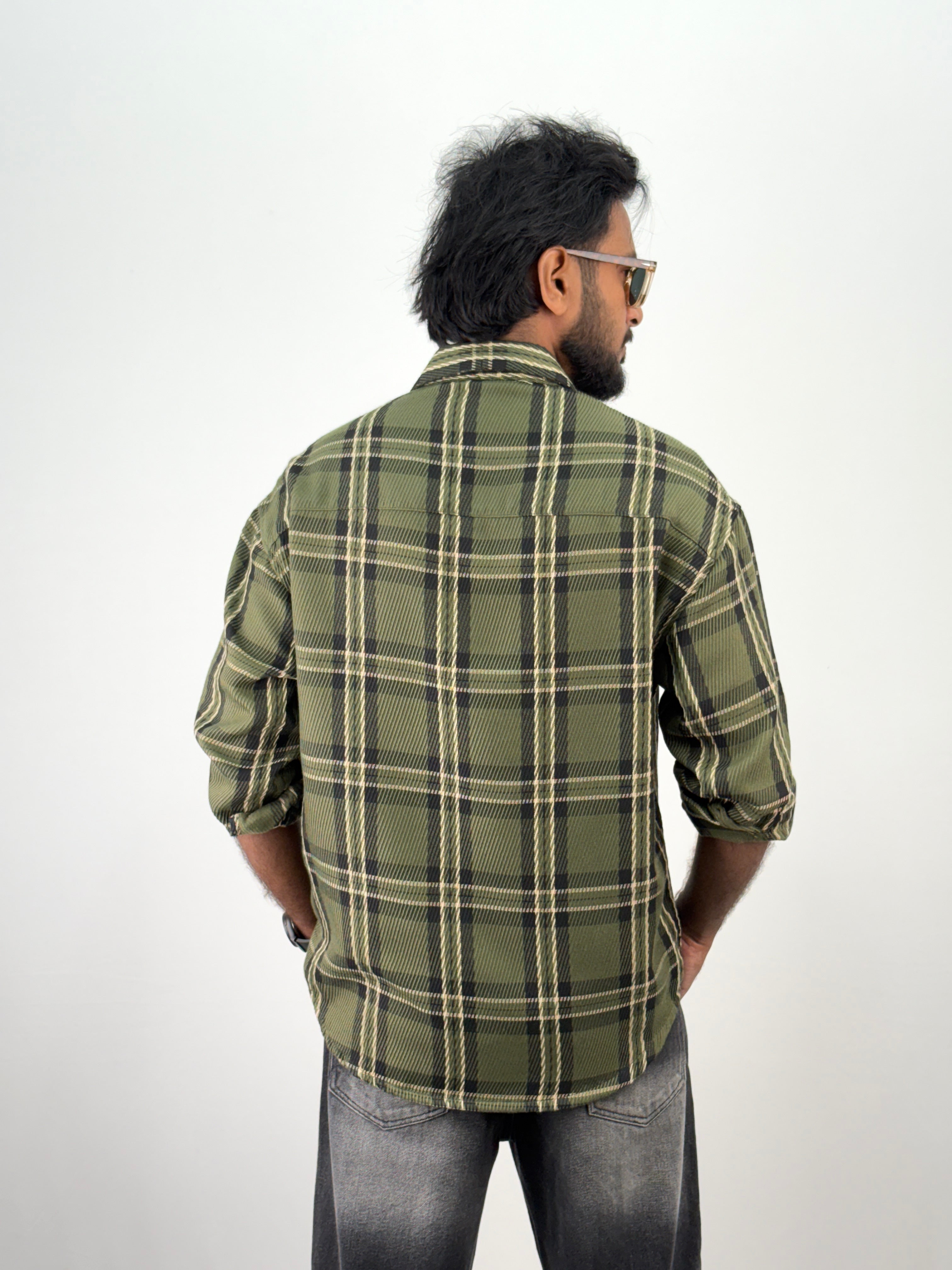 Green Relaxed Fit Flannel Shirt