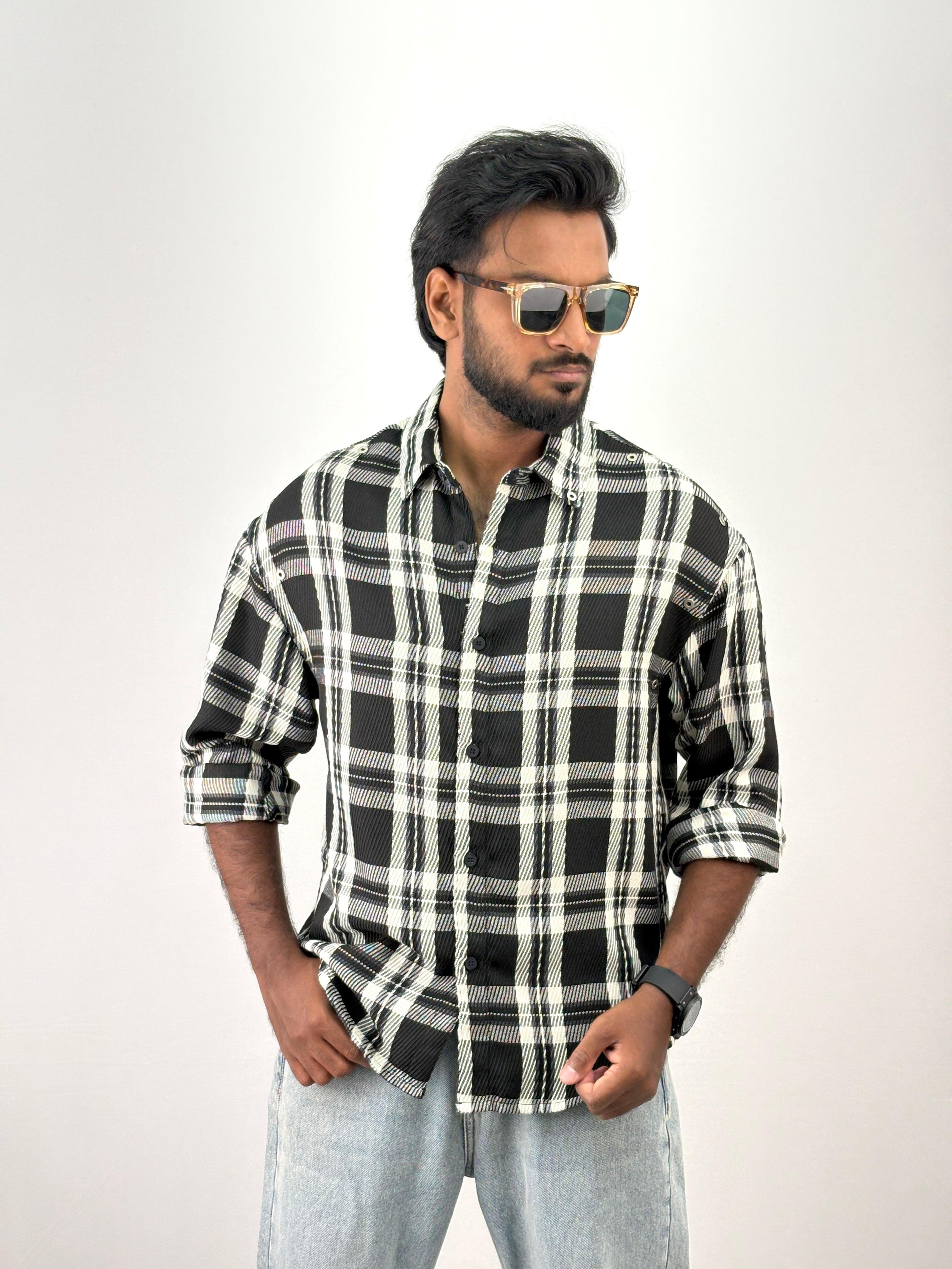 Black Relaxed Fit Flannel Shirt