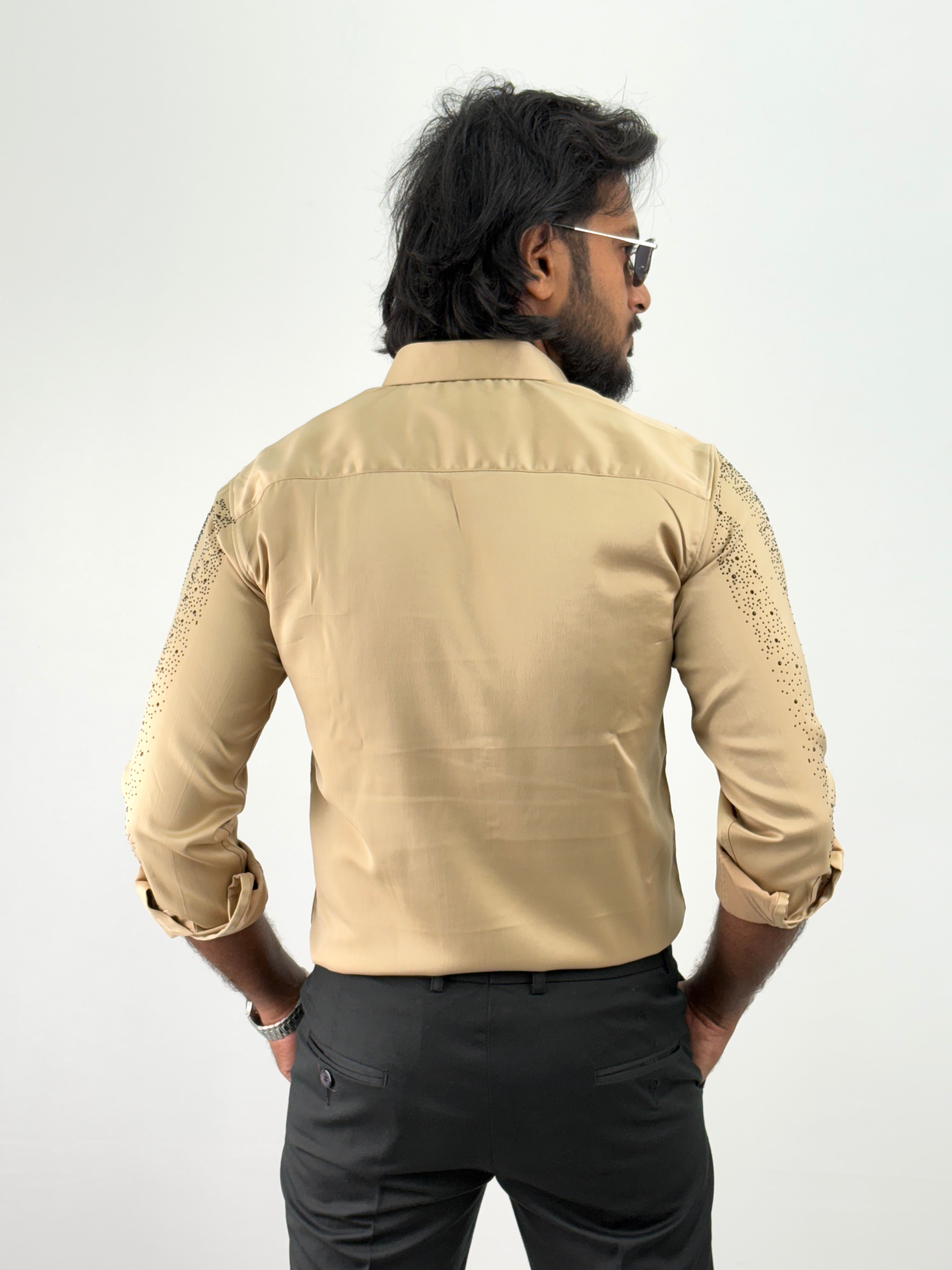 Cream Designer Stone Work Shirt 5