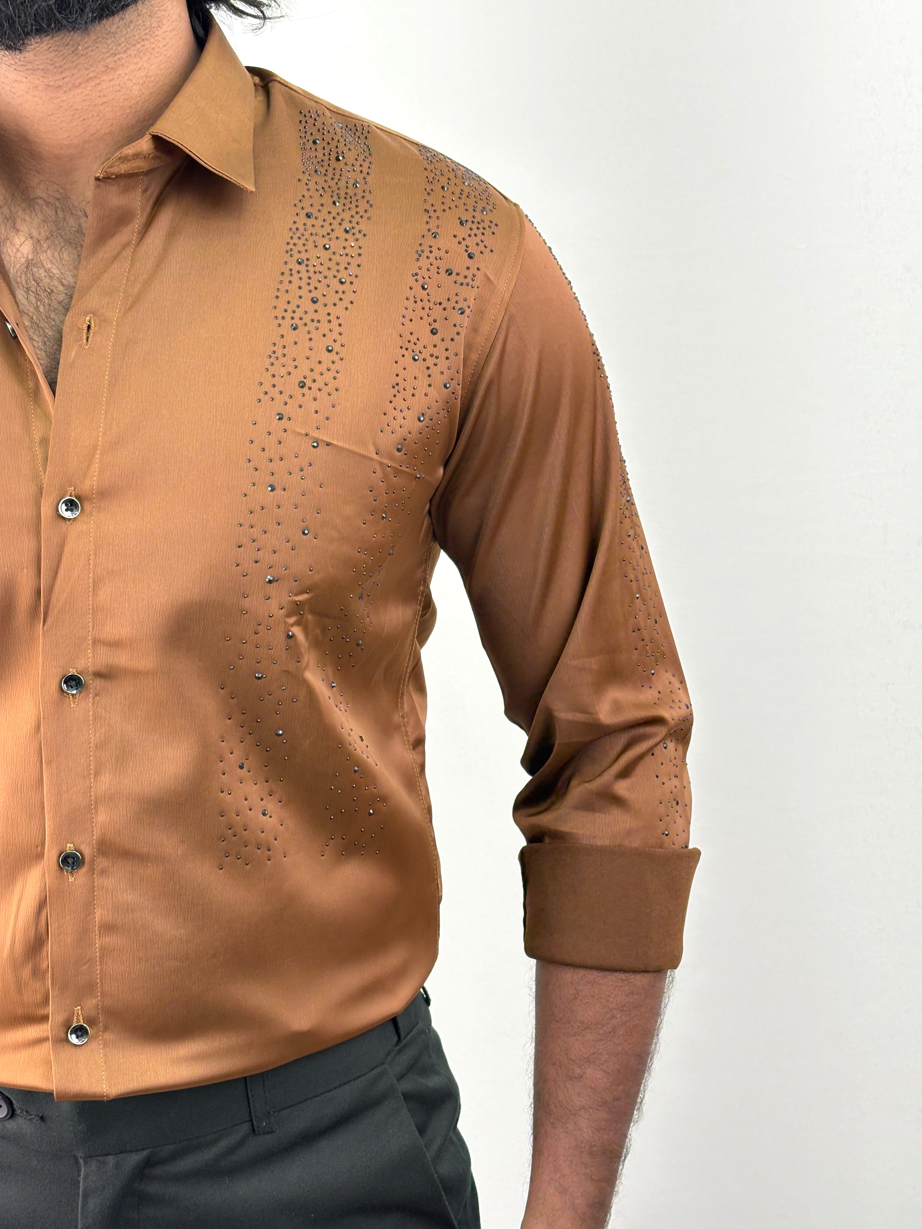 Brown Designer Stone Work Shirt 5