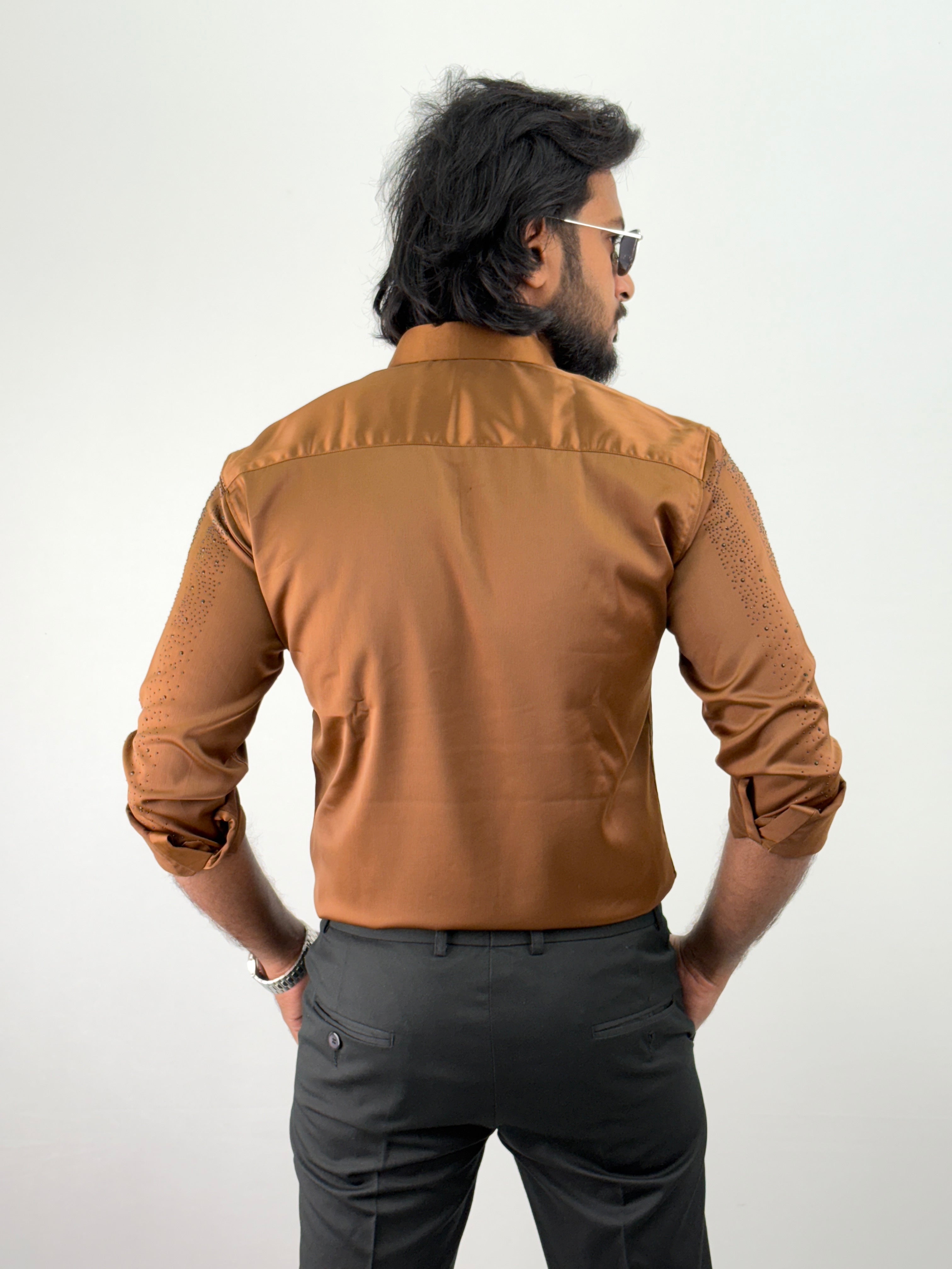 Brown Designer Stone Work Shirt 5