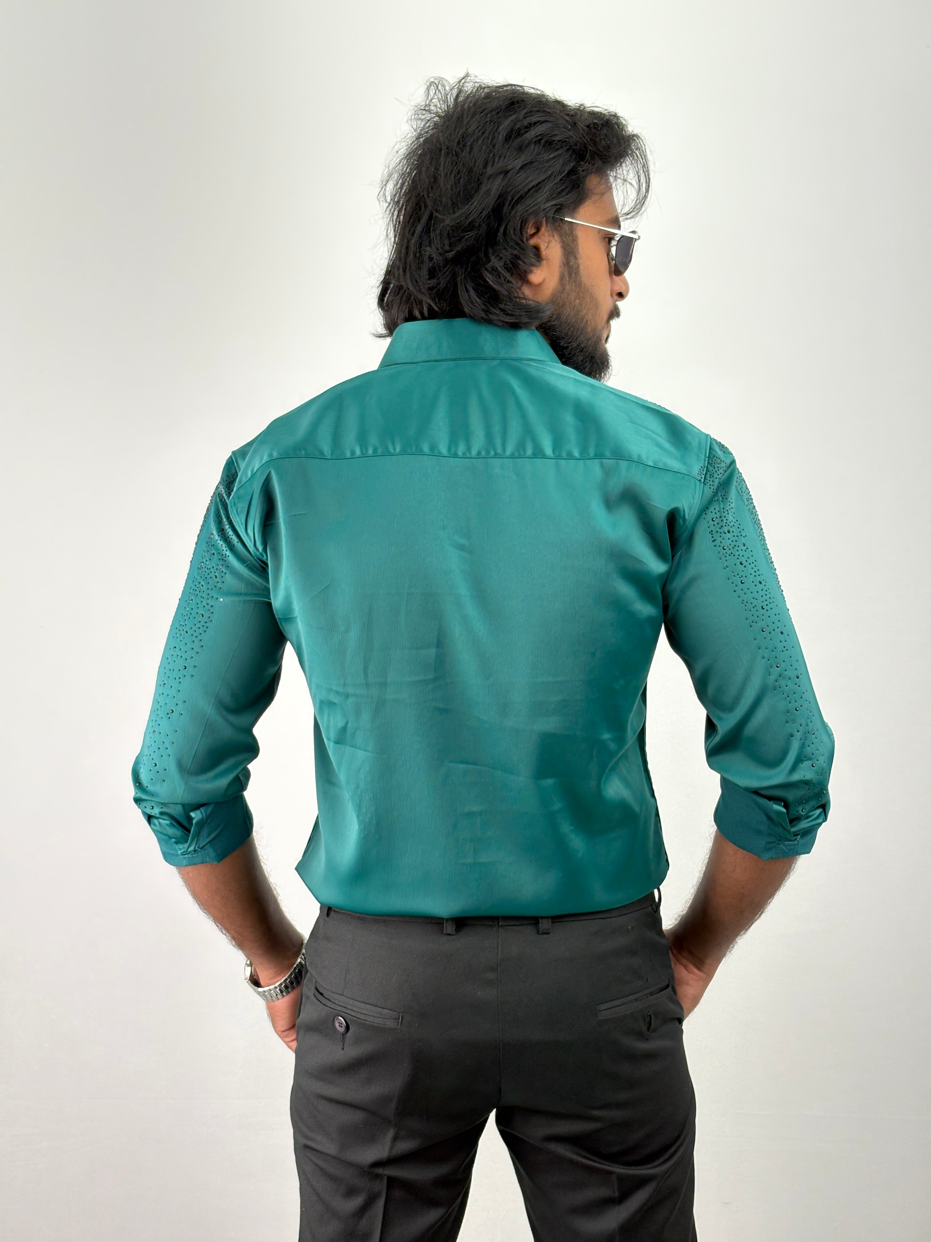 Green Designer Stone Work Shirt 5