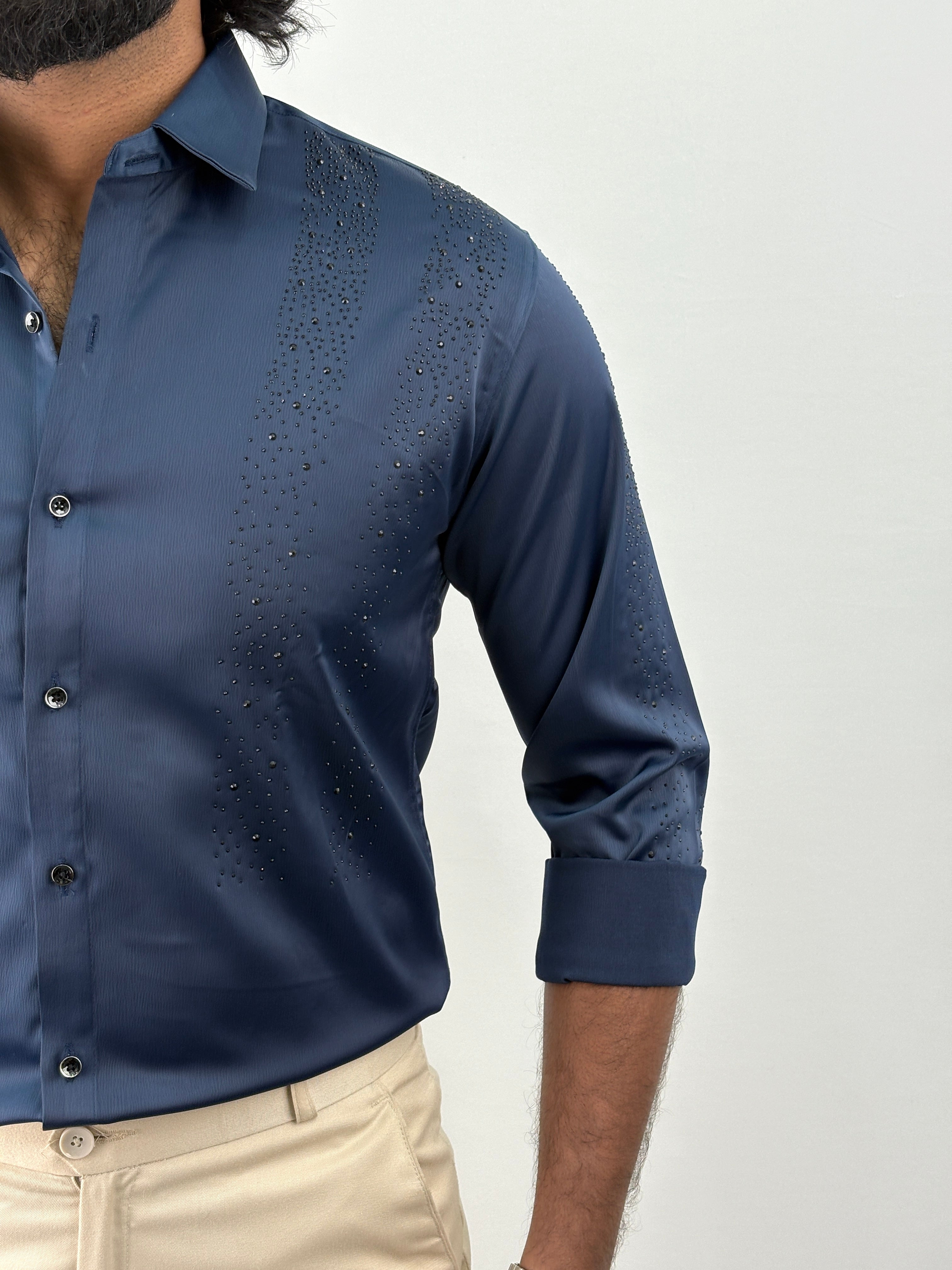 Navy Designer Stone Work Shirt 5