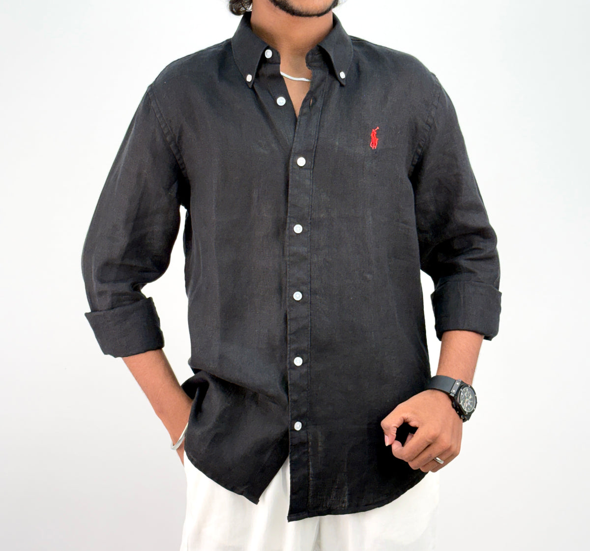 Black Pure Linen Shirt 1