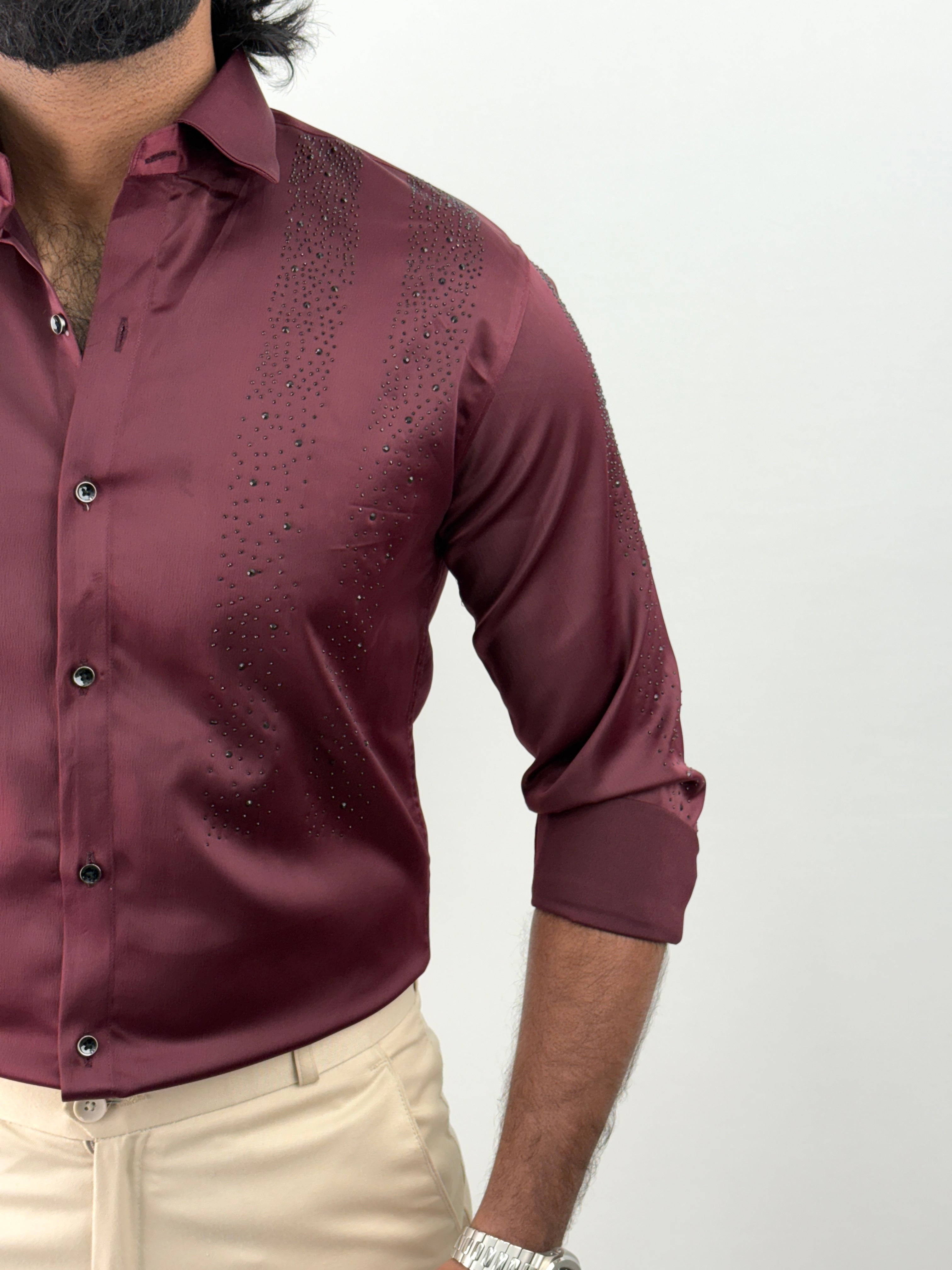 Maroon Designer Stone Work Shirt 5