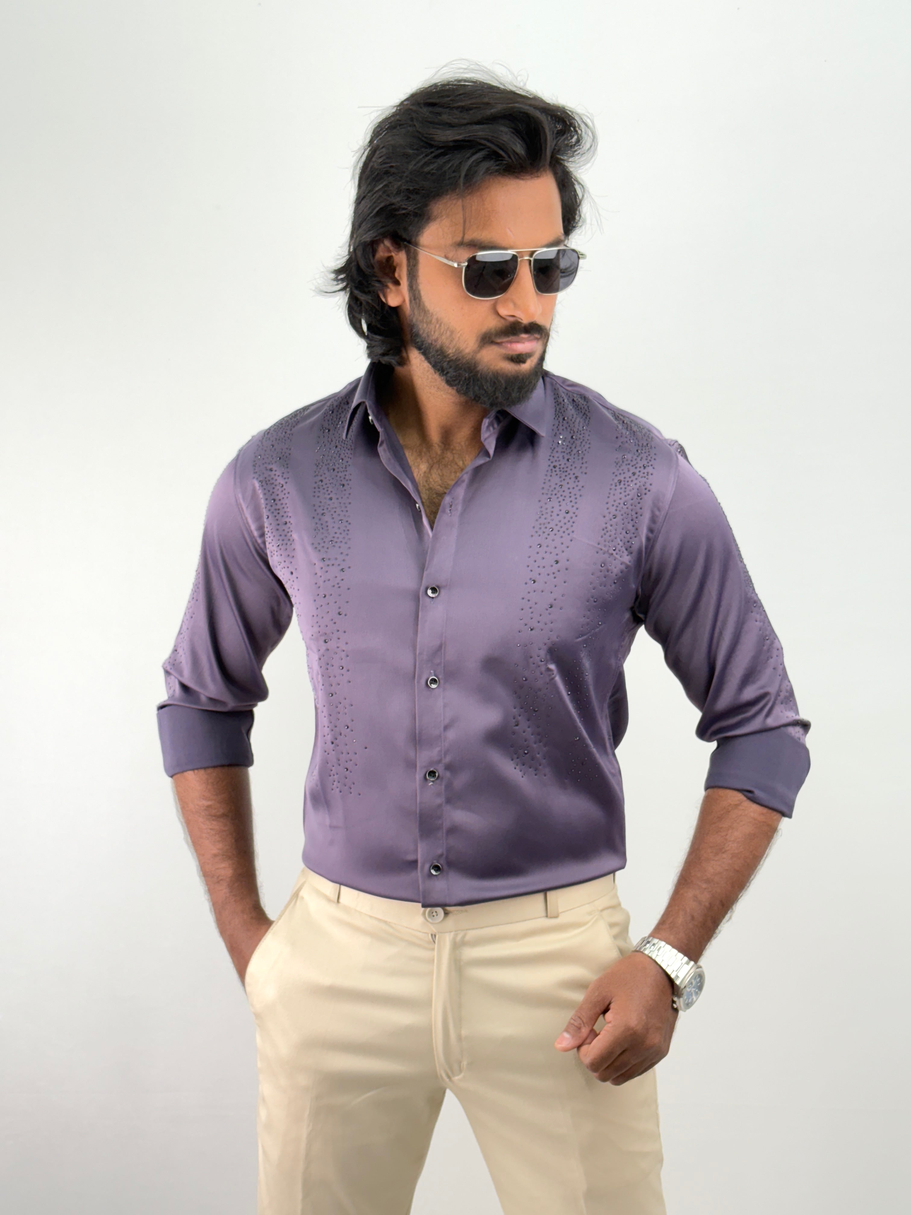 Lavender Designer Stone Work Shirt 5
