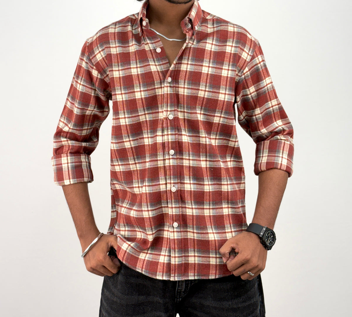 Beige Red IMP Flannel Shirt 7