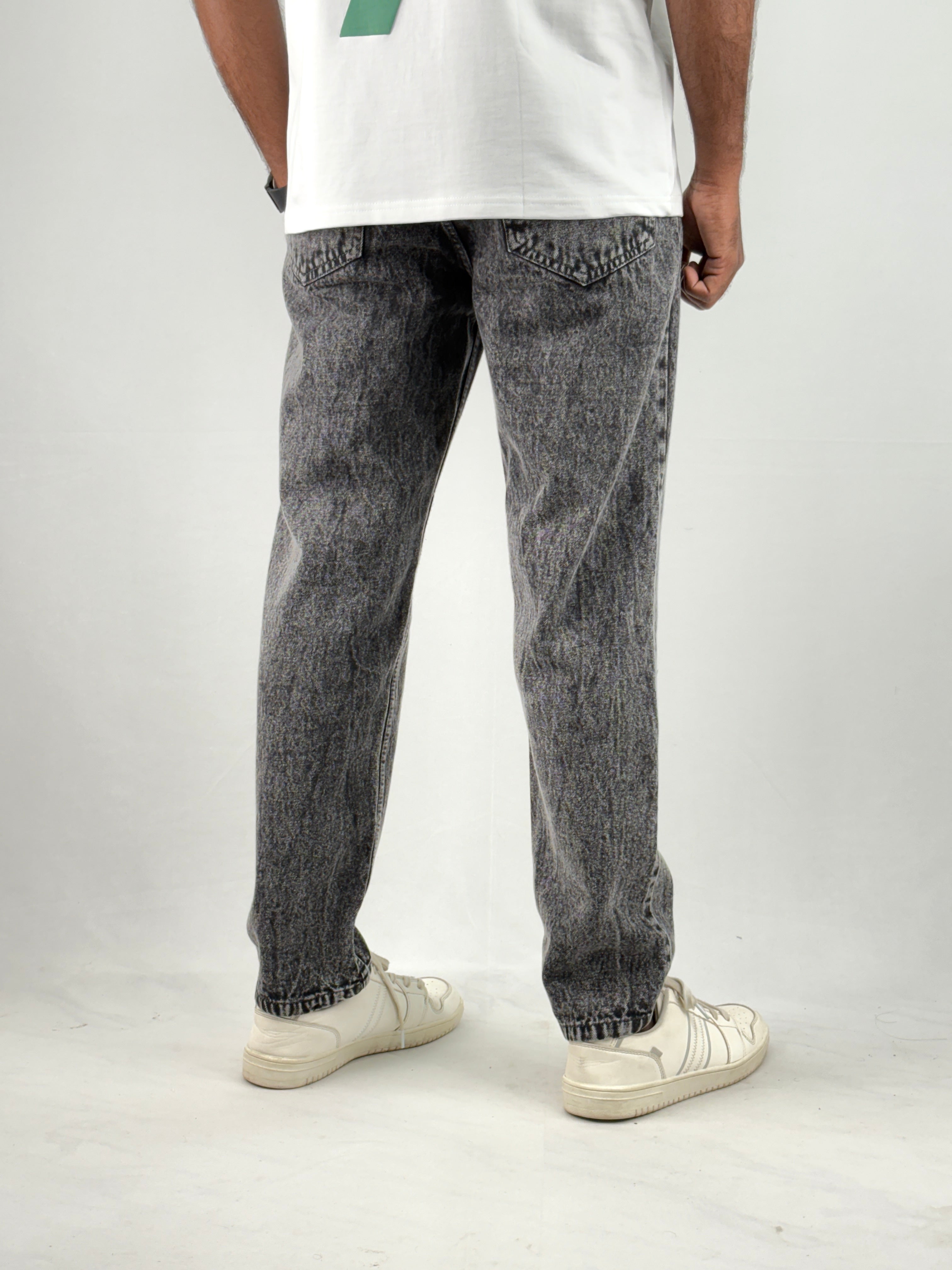 Dark Grey Acid Wash Semi Baggy Jean