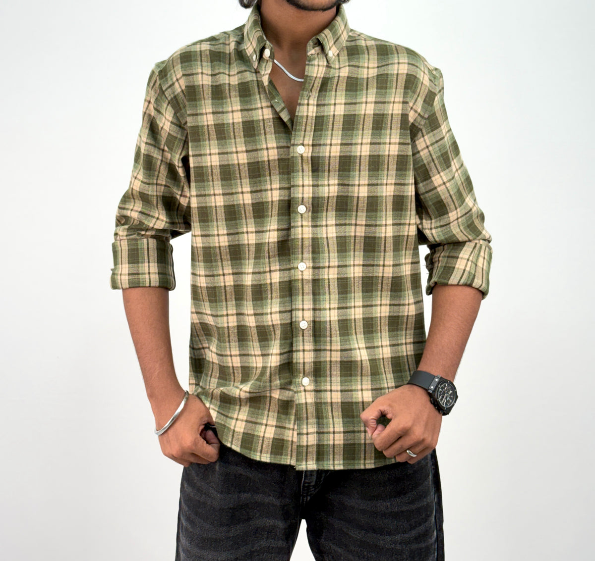 Beige Green IMP Flannel Shirt 7